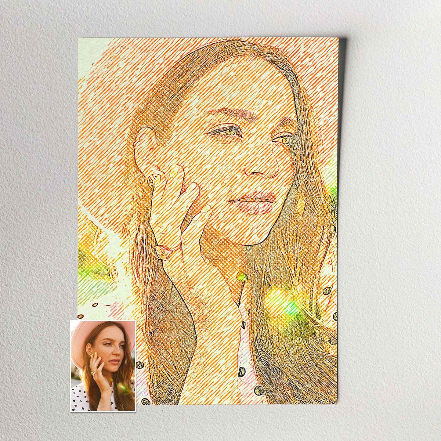 Immerse yourself in the world of art with the Personalised Drawing Crosshatch Print, transforming your photo into a masterpiece through a crosshatch filter. Its vivid and vibrant style captures the essence of modern elegance and chic