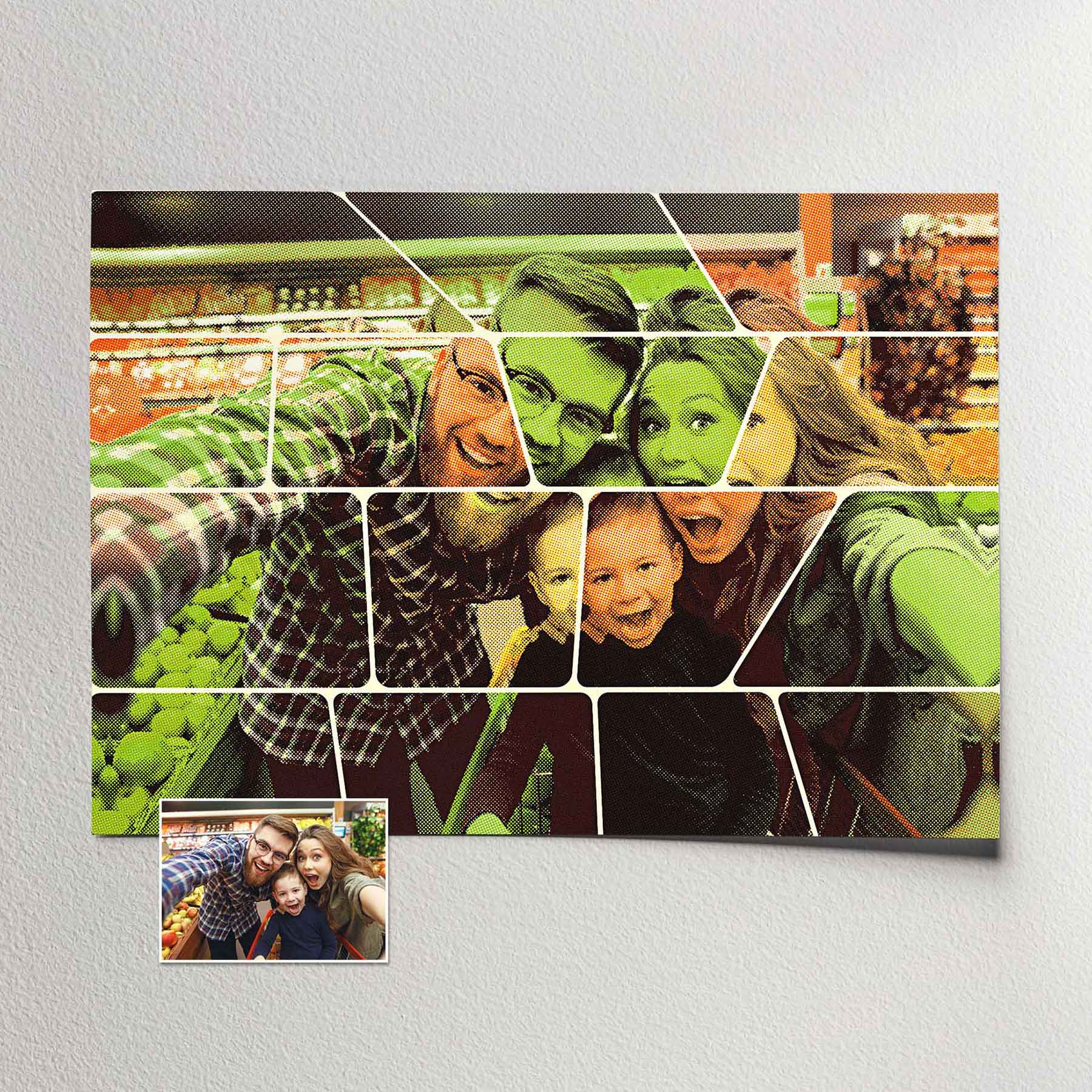 Ignite a sense of nostalgia with our Personalised Vintage Comics Print. The retro comics filter, with its orange and green hues, brings an old school style to your photos, evoking a vibrant and ultra cool energy
