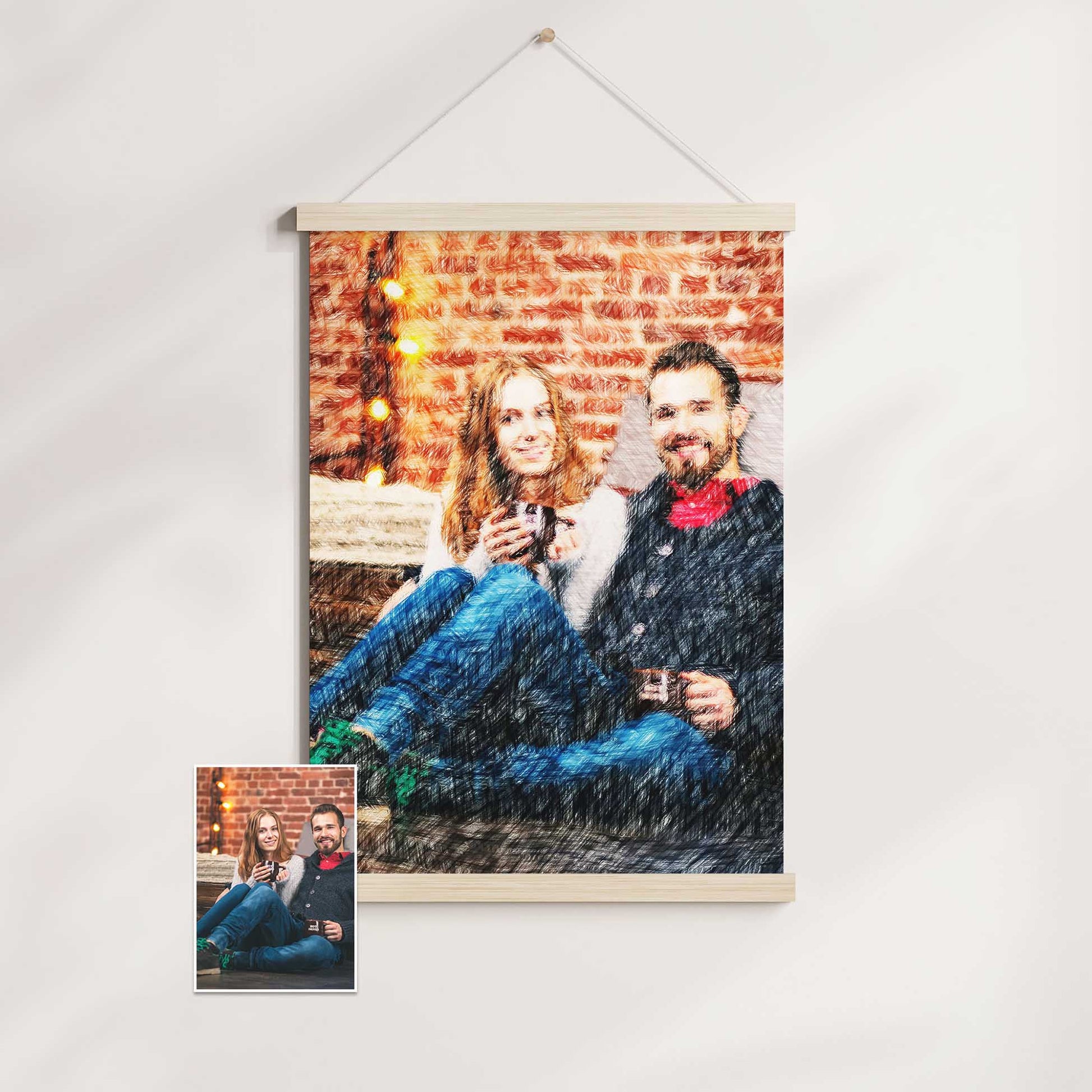 Introducing our Personalised Colourful Drawing Poster Hanger, a classy and trendy choice for showcasing your favorite photos as stunning pencil texture drawings. With its sophisticated and novel pencil texture effect