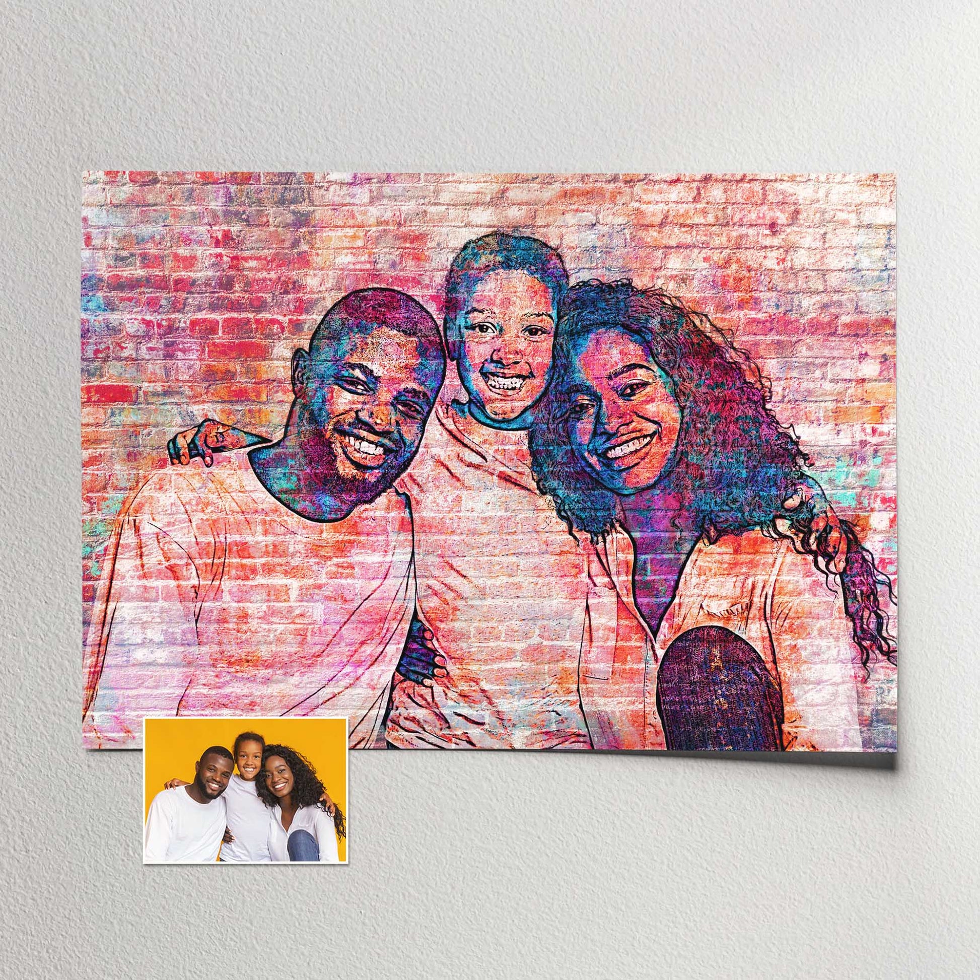 Authentic Urban Vibes: Immerse yourself in the urban street art culture with this personalised brick graffiti street art print. The realistic filter effect adds an authentic touch, while the bold and daring design stimulates the imagination