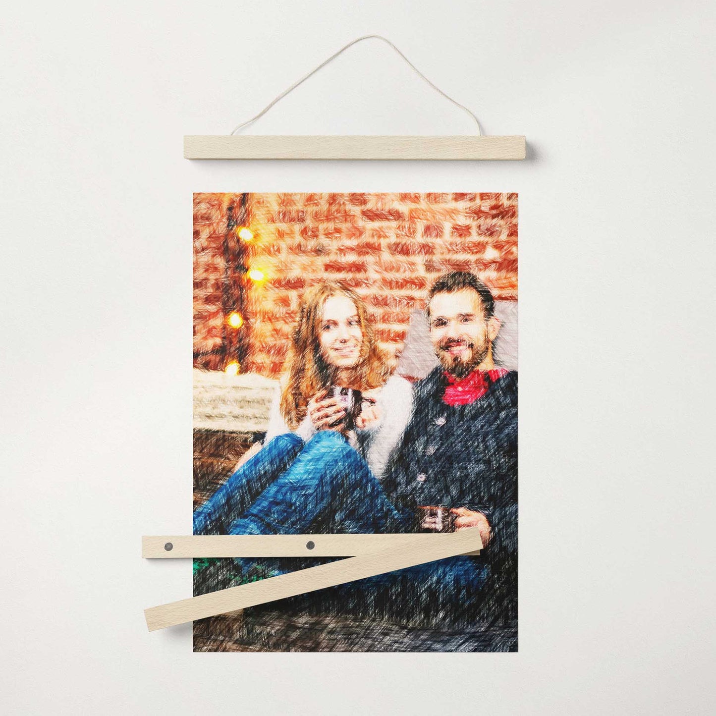 Discover the beauty of personalised art with our Colourful Drawing Poster Hanger. The pencil texture effect adds a classy and trendy vibe, making your photos truly stand out as sophisticated and cool drawings