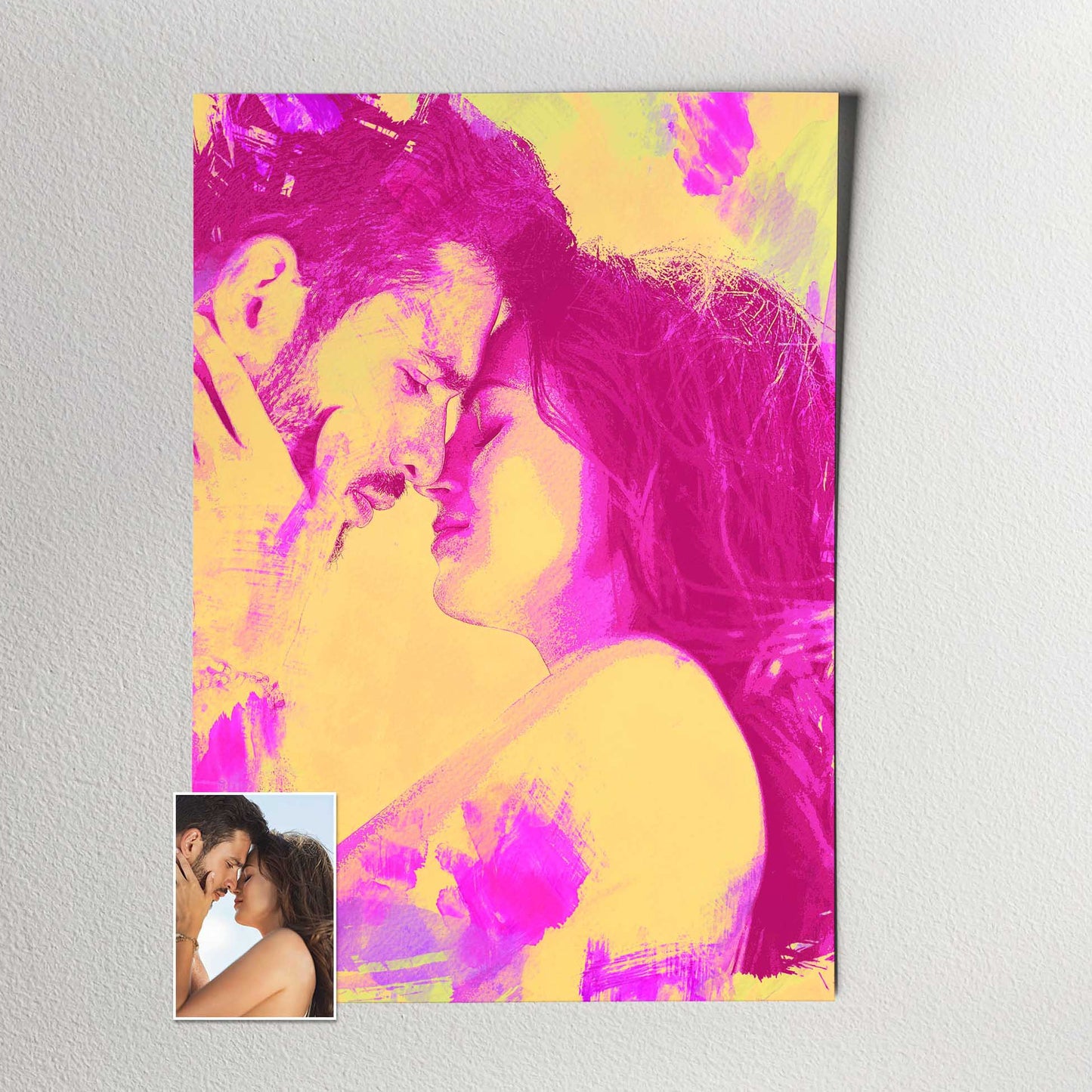 Embrace the creativity of our Personalised Pink & Yellow Watercolor Print. Crafted from your photo using a realistic traditional watercolor style, this unique artwork showcases the beauty of pink and yellow hues