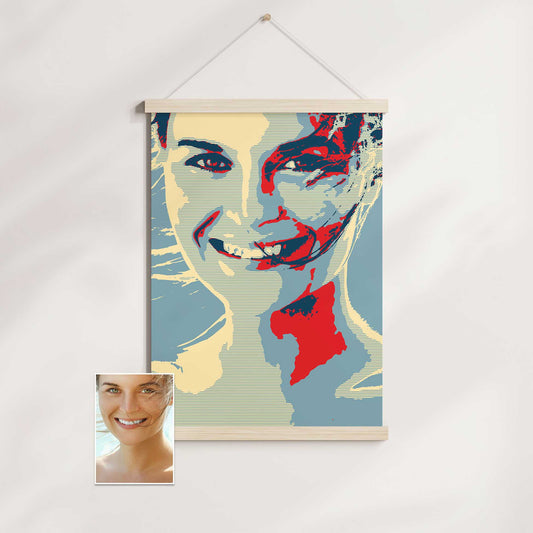 Personalised Election Poster Hanger: Make a statement with our iconic style and pop art-inspired print from photo service. The legendary design, cool vibes, and vibrant colors create a vivid and bold image that will make a captivating wall art