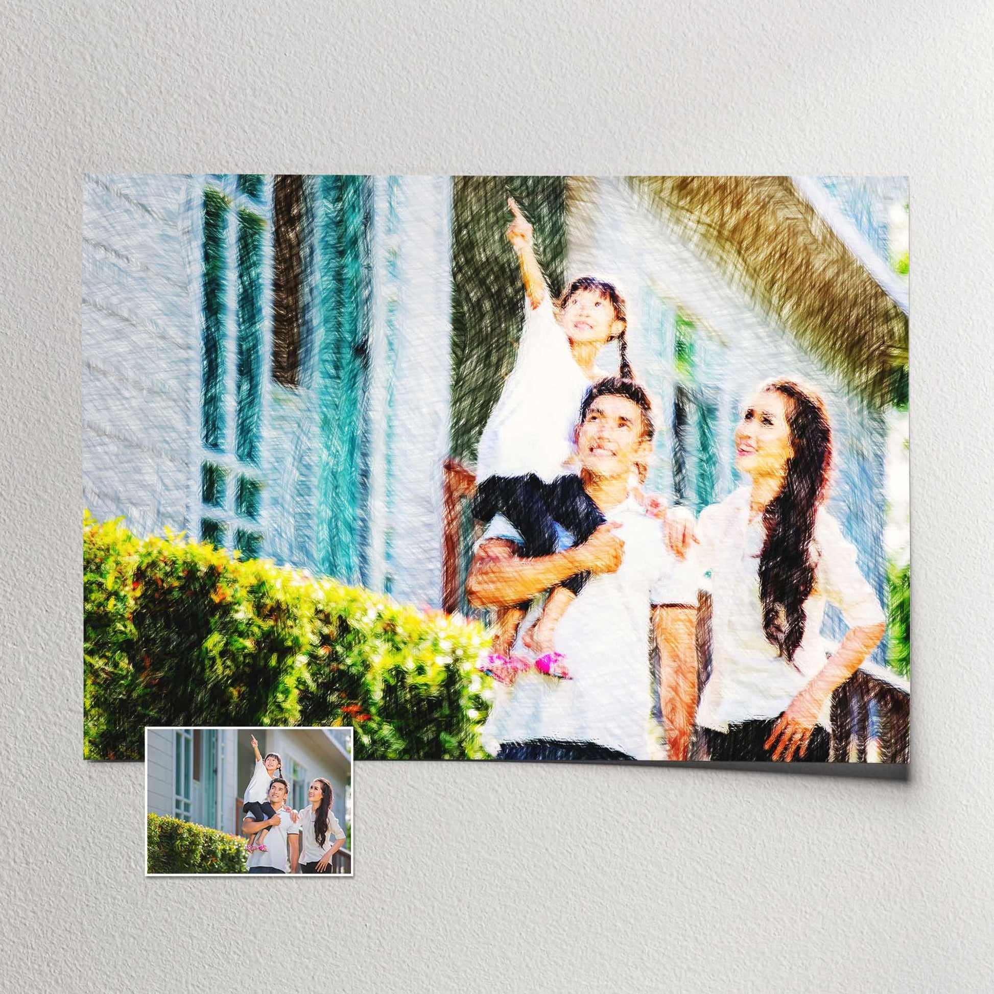 Capture the essence of your special moments with our Personalised Pencil Drawing Print. This realistic and classy artwork is created with a drawing effect, showcasing intricate details. It's a trendy and cool addition to your home or office