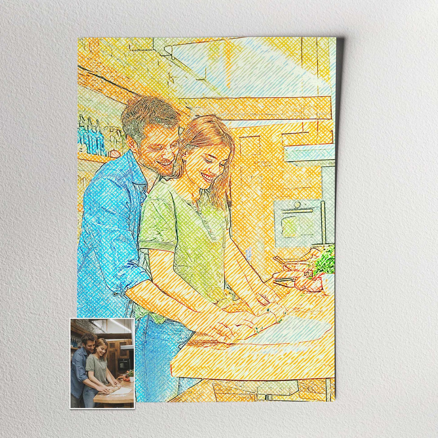 Indulge in the beauty of the Personalised Drawing Crosshatch Print, a true masterpiece derived from your photo with a crosshatch filter. Its vivid and vibrant style showcases a modern, elegant, and chic aesthetic