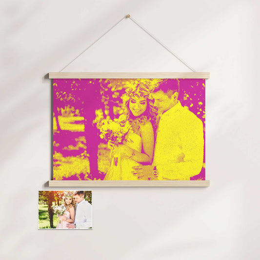 Make a statement with the Personalised Yellow and Pink Texture Poster Hanger. This eye-catching piece features a print from your own photo, highlighting bold and vibrant colours of yellow and pink. The original texture adds a touch of fun 