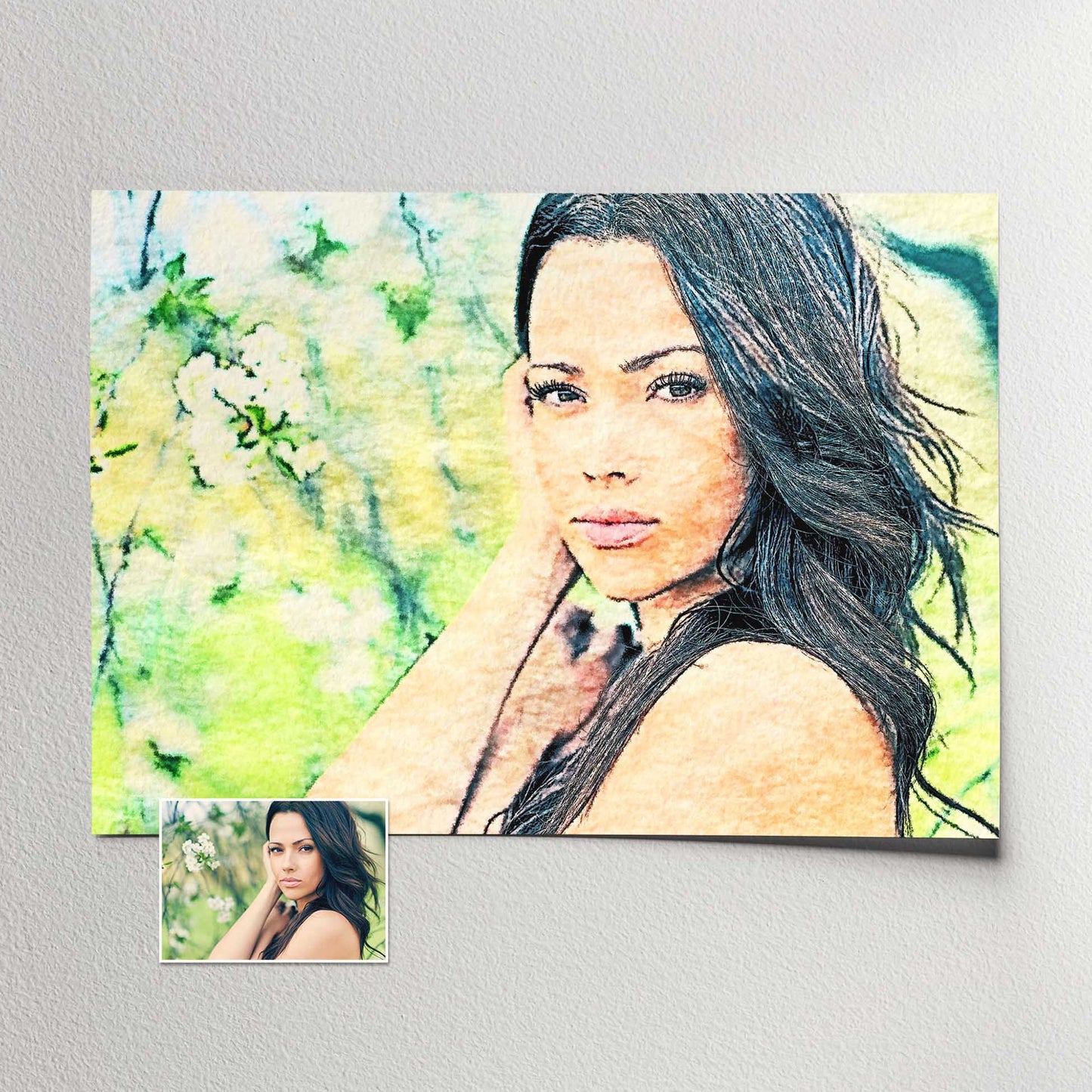 Personalised Watercolor Painting Print: Transform your cherished photo into a timeless piece of art with a watercolor effect. This classic and realistic painting captures the essence of your memories. It's a traditional and elegant gift