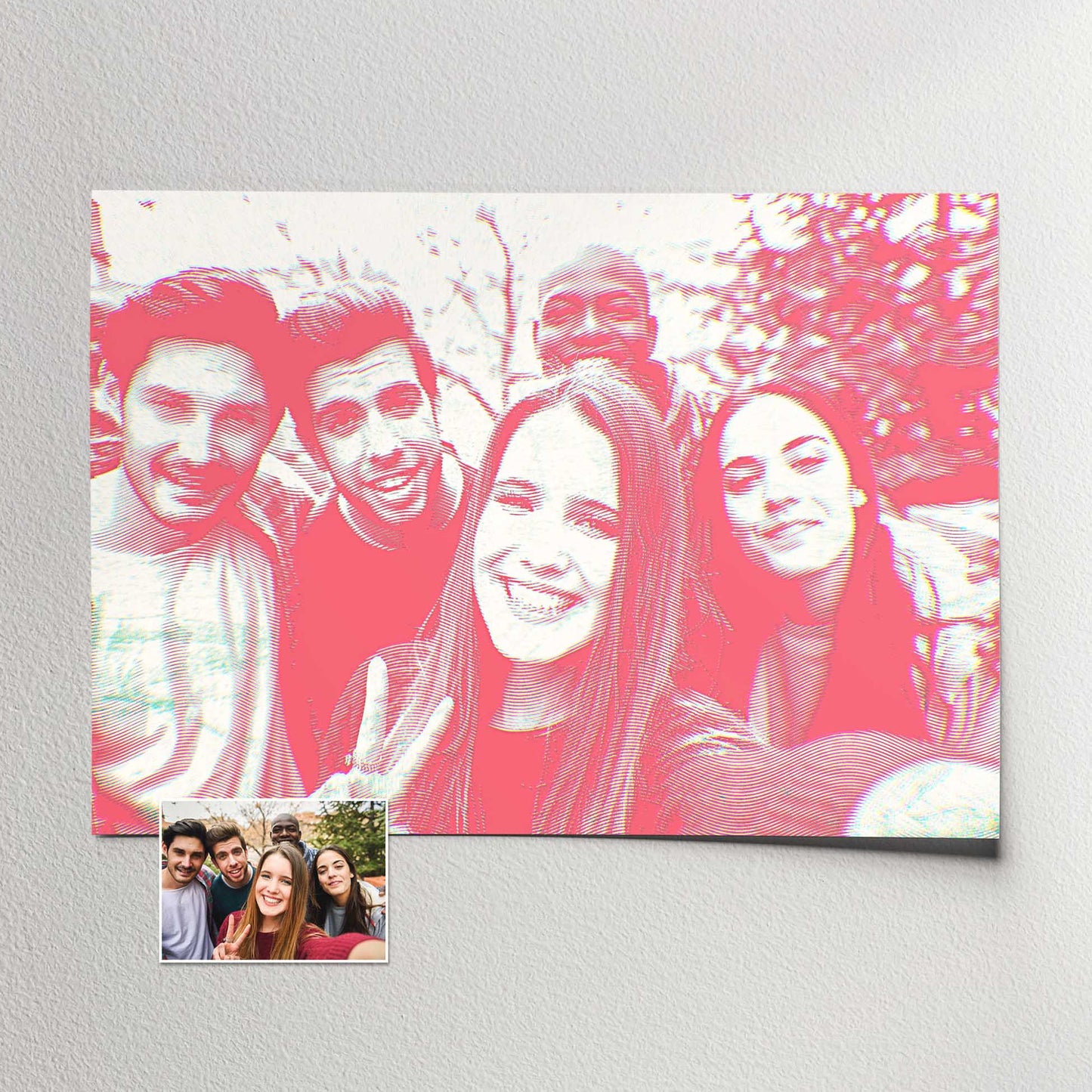 Capture cherished memories with our Personalised Pink Engraving Print from photo. With its trendy engraving filter, the pink hues transform your images into modern and vibrant works of art. This ultra cool and fresh design