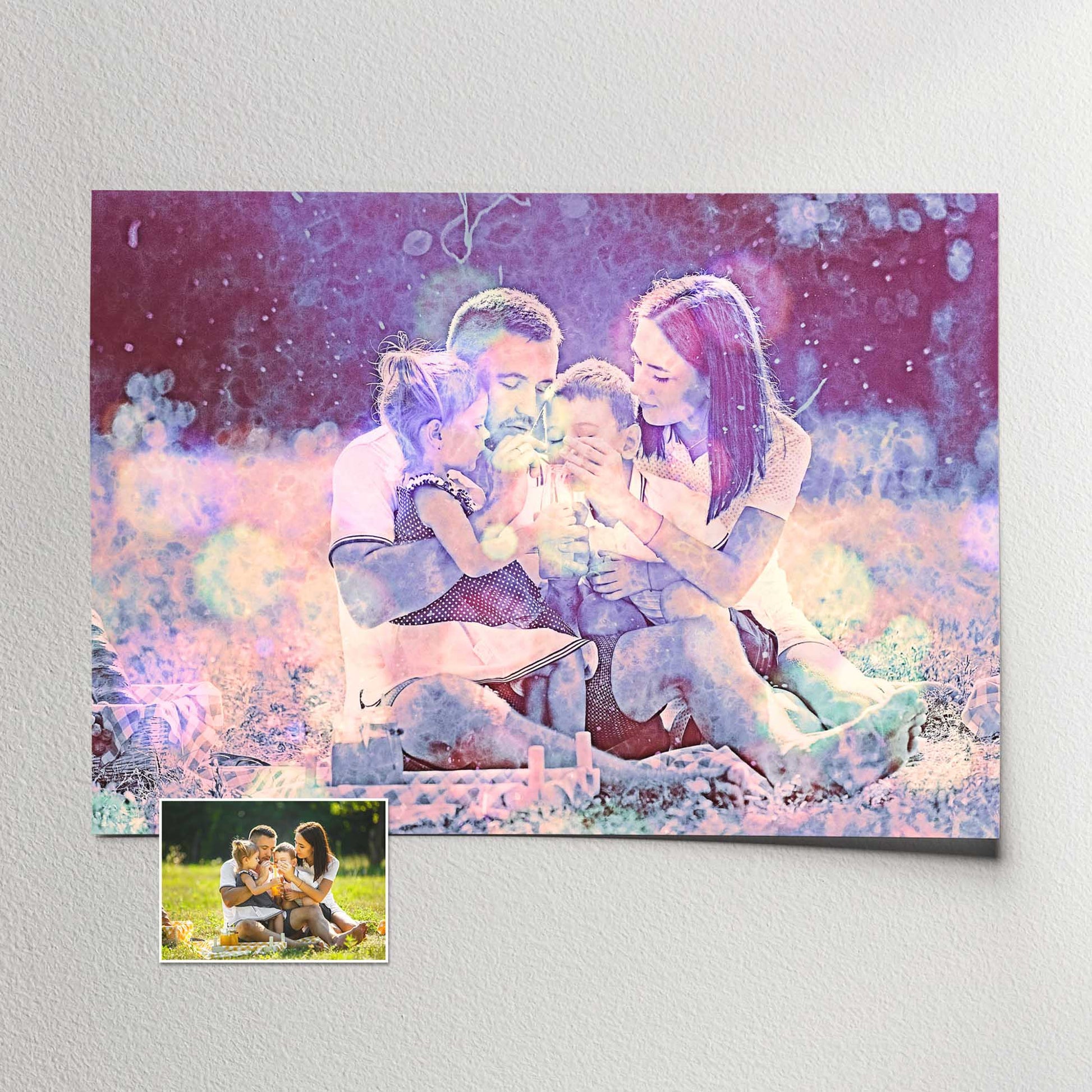 Immerse yourself in the beauty of our Personalised Special Purple FX Print, a stunning artwork created from your photo. The movie filter adds a touch of magic, while the purple hues and bokeh effect bring an elegant and chic vibe