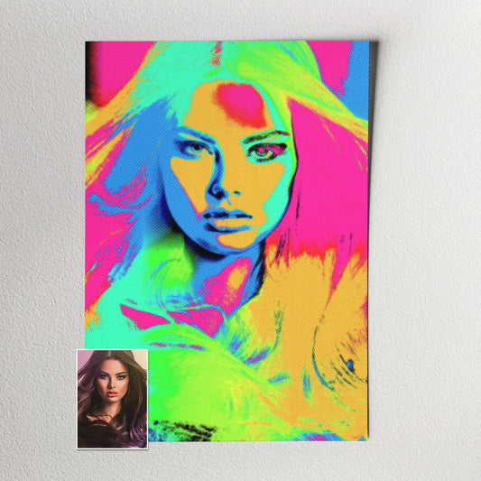 Elevate your space with a Personalised Pop Art Print, featuring a retro halftone effect and vibrant neon hues. This bold and colorful artwork exudes energy, joy, and happiness, creating a dynamic vibe that will bring smiles to your face