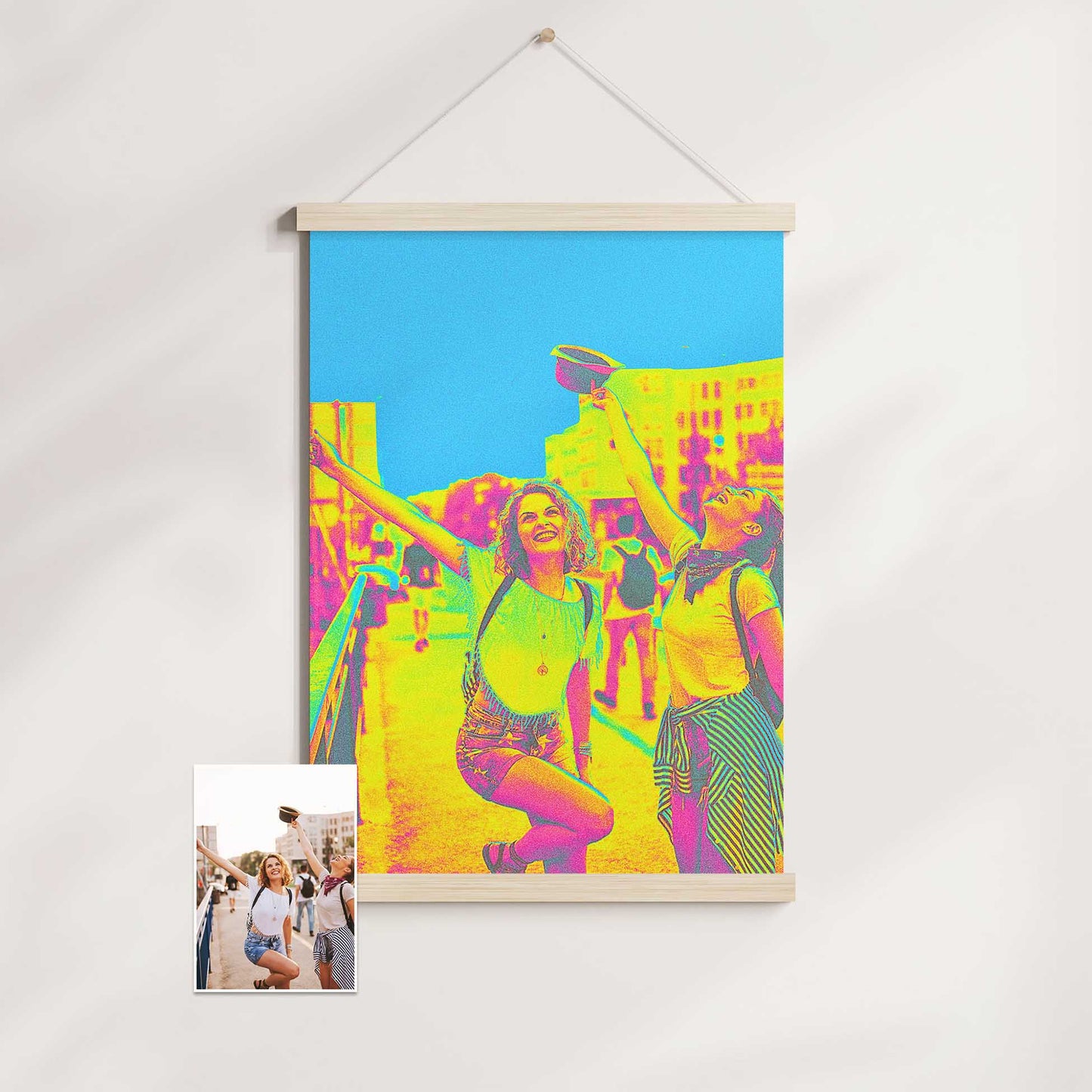 Turn your favorite photos into a captivating visual journey with our Personalised Acid Trip Poster Hanger. Featuring bold colors like blue, pink, green, and yellow, this trendy and vibrant wall art evokes sharp inspiration and creativity.