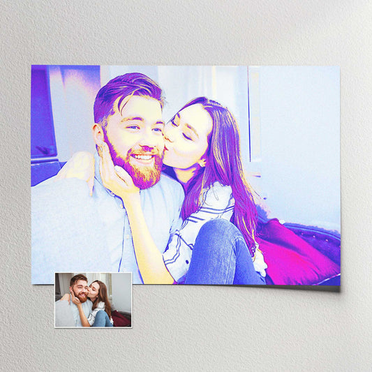 Capture cherished memories with our Personalised Blue & Purple Print. Printed from your photo, it showcases beautiful blue and purple hues with a trendy texture effect. The vibrant and cool colors bring excitement and joy