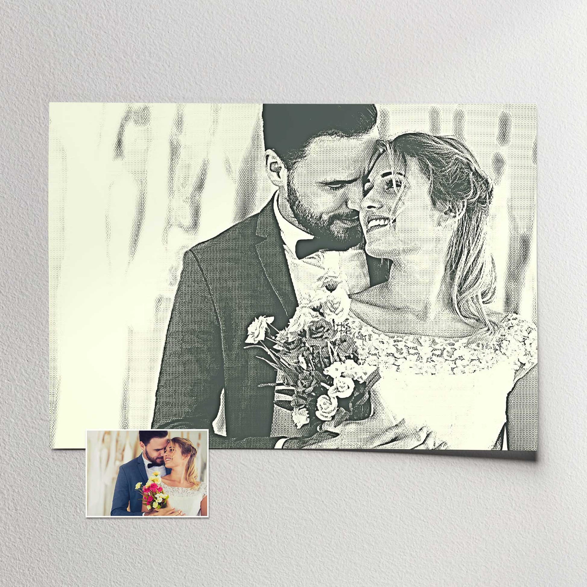 Transform your cherished memories into an elegant masterpiece with our Personalised Money Engraved Print. Crafted by painting from your photo, it features a money engraved effect that adds a touch of luxury and sophistication
