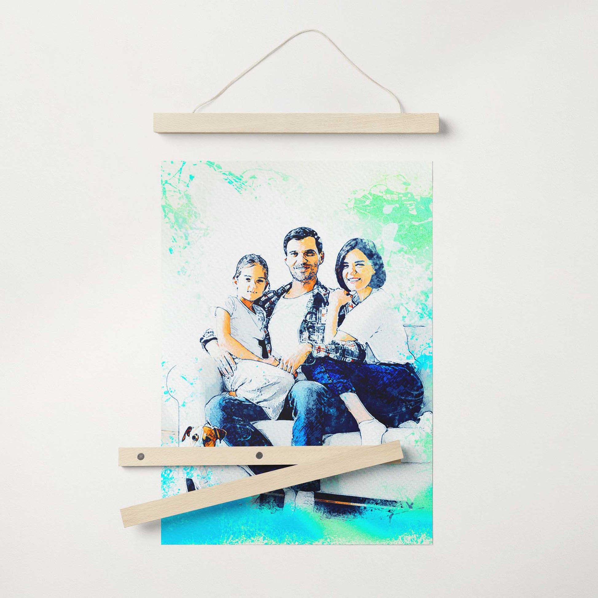 Make a statement with the Personalised Watercolor Splash Poster Hanger. Its fresh and vibrant colors, created using an authentic watercolour style and bold paint splash, capture attention and add a cool and artistic flair to any space