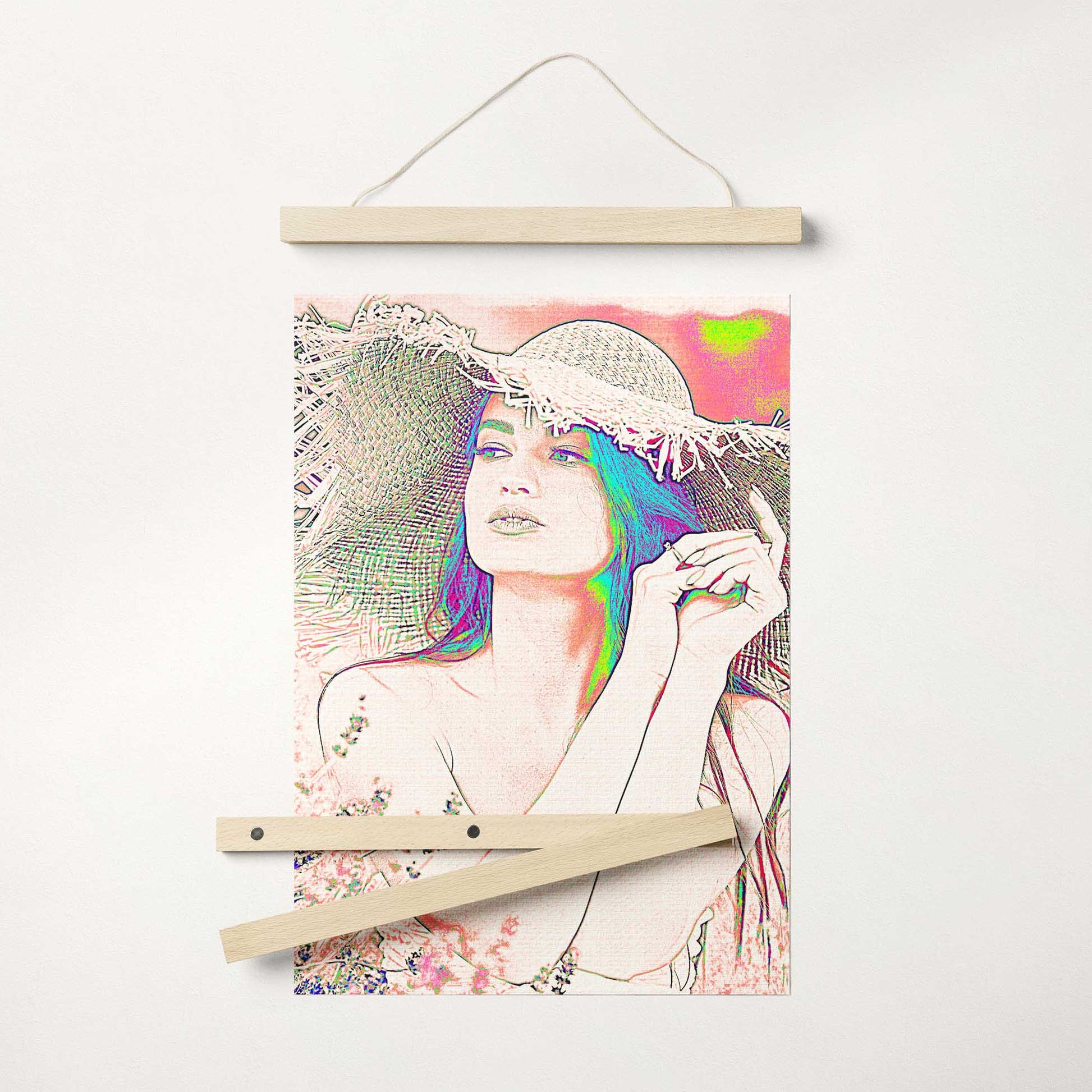 The Personalised Pencil Drawing Poster Hanger is a captivating and elegant addition to your home decor. Its pencil effect transforms any photo into a minimalist and vibrant work of art. Crafted with a real wooden magnetic frame and printed 