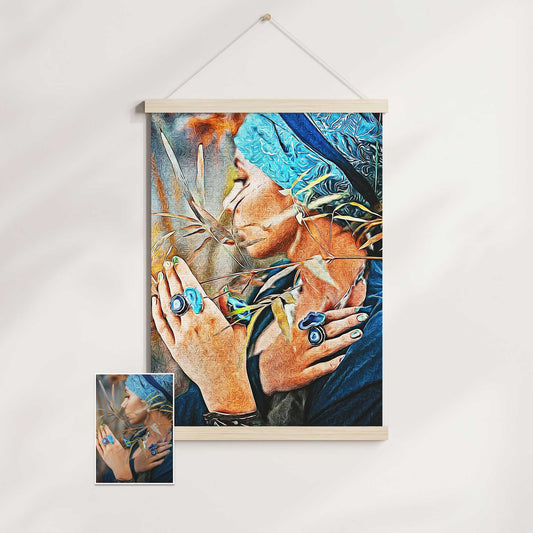 Elevate your home decor with the Personalised Artistic Oil Painting Poster Hanger. Crafted from a photo, this traditional and classic oil painting embodies an authentic style that exudes sophistication and luxury, vibrant colors 