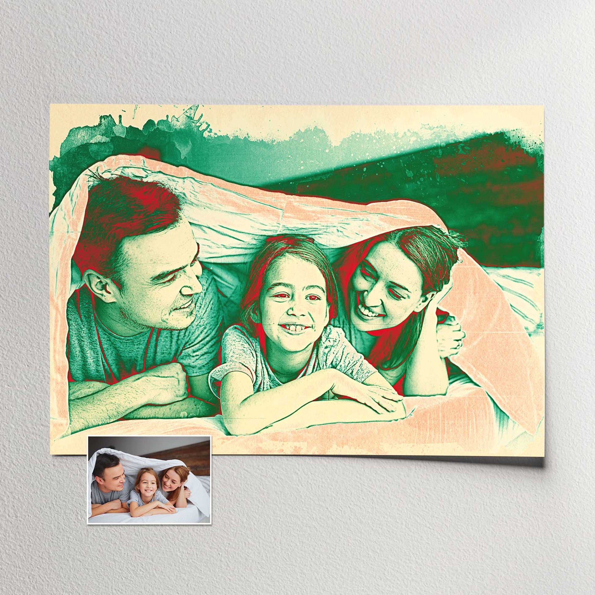 Introduce a touch of sophistication to your walls with our Personalised Green & Red Watercolor Print. This exquisite artwork, meticulously painted from your photo, beautifully captures the realistic watercolor style, showcasing green and red