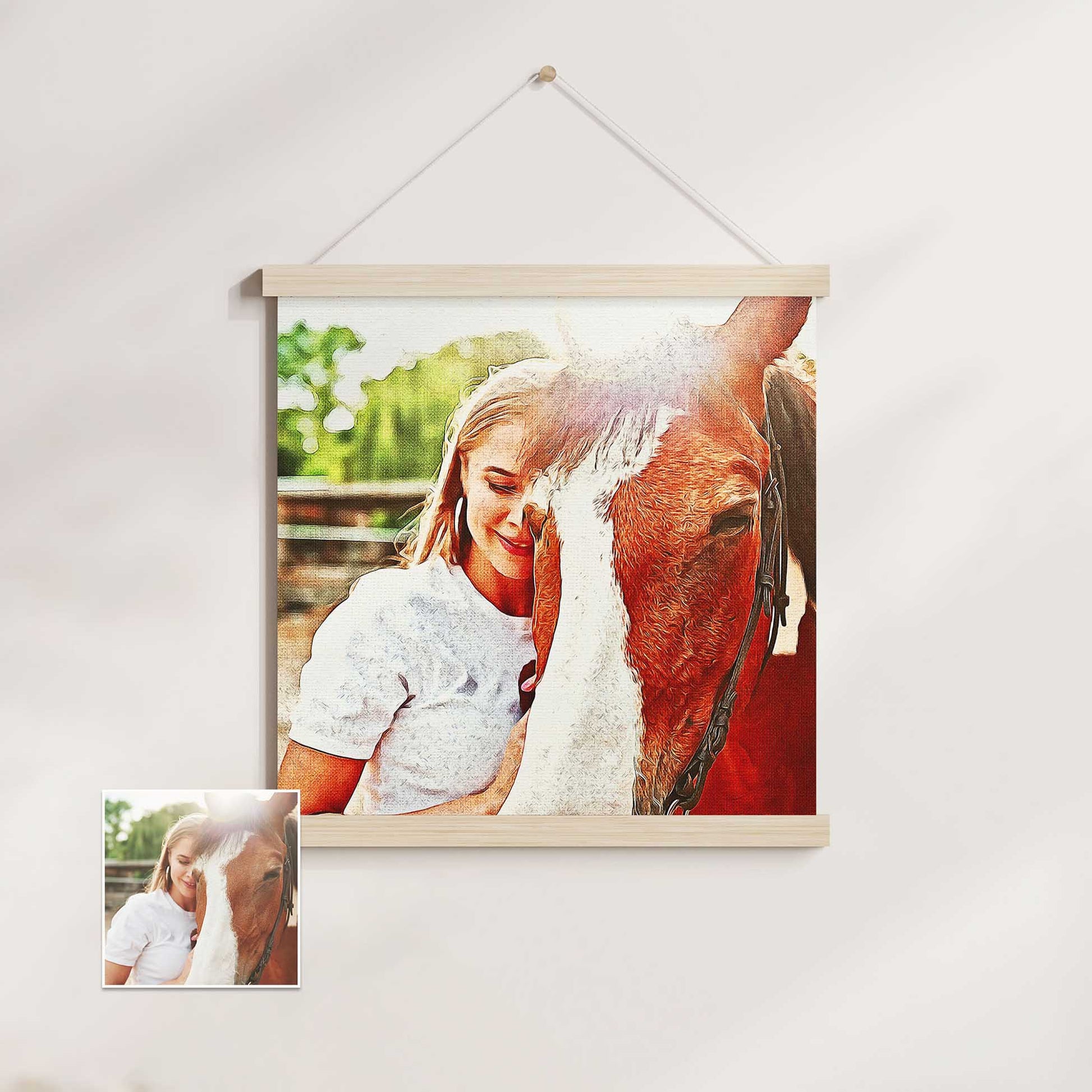 Discover the allure of the Personalised Artistic Oil Painting Poster Hanger, a perfect blend of traditional craftsmanship and modern design. This classic oil painting, created from your cherished photo, showcases an authentic style 