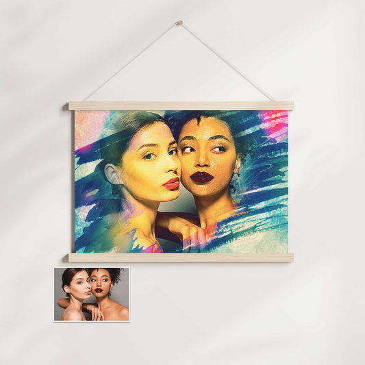 Elevate your home or office decor with the Personalised Artistic Brush Poster Hanger. Painted in a beautiful watercolour style, this unique piece is created from your photo, capturing every detail with artistic brush strokes