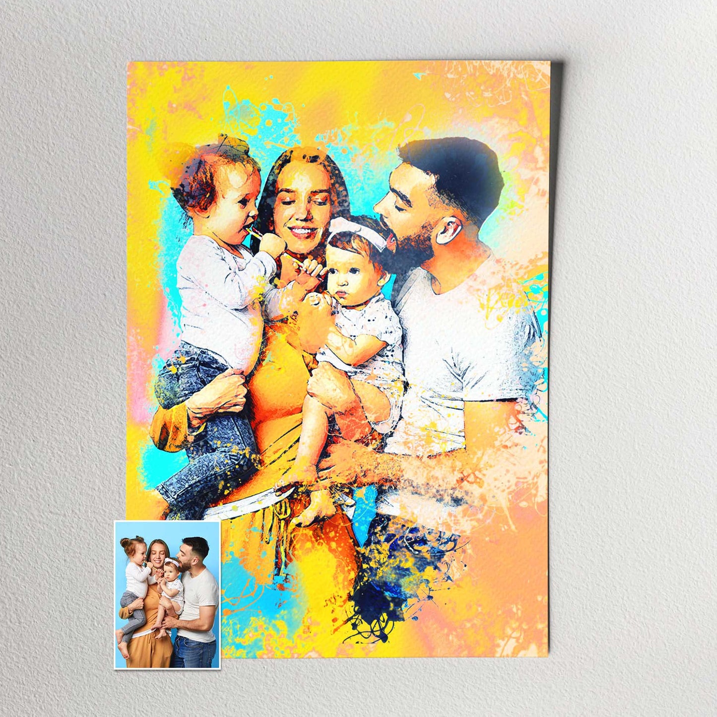 Immerse yourself in the beauty of a Personalised Watercolor Splash Print. This captivating artwork combines the classic watercolor style with an electrifying energy that radiates joy and happiness., vibrant and vivid colors 