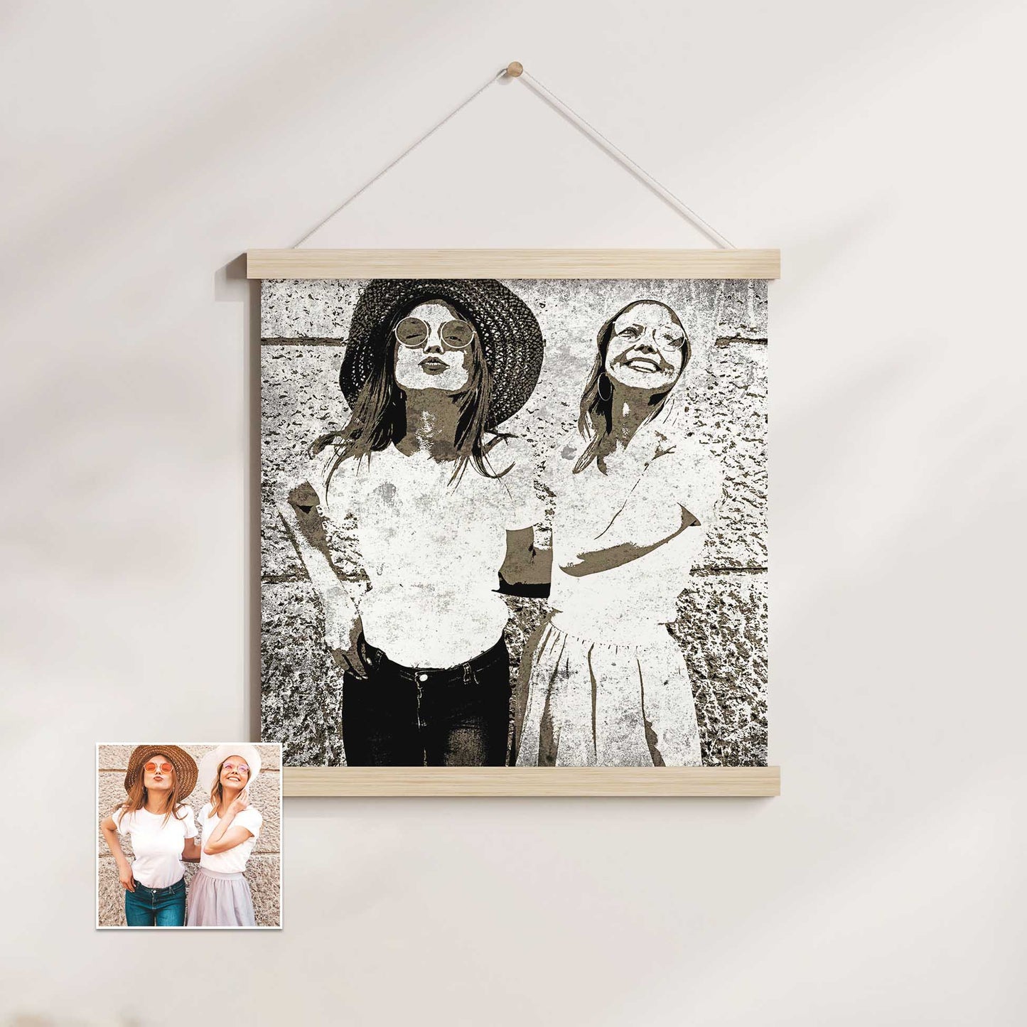 Experience the allure of street art with our Personalised Black & White Street Art Poster Hanger. Printed from your photo, it showcases a realistic street art style that adds an urban vibe to your space