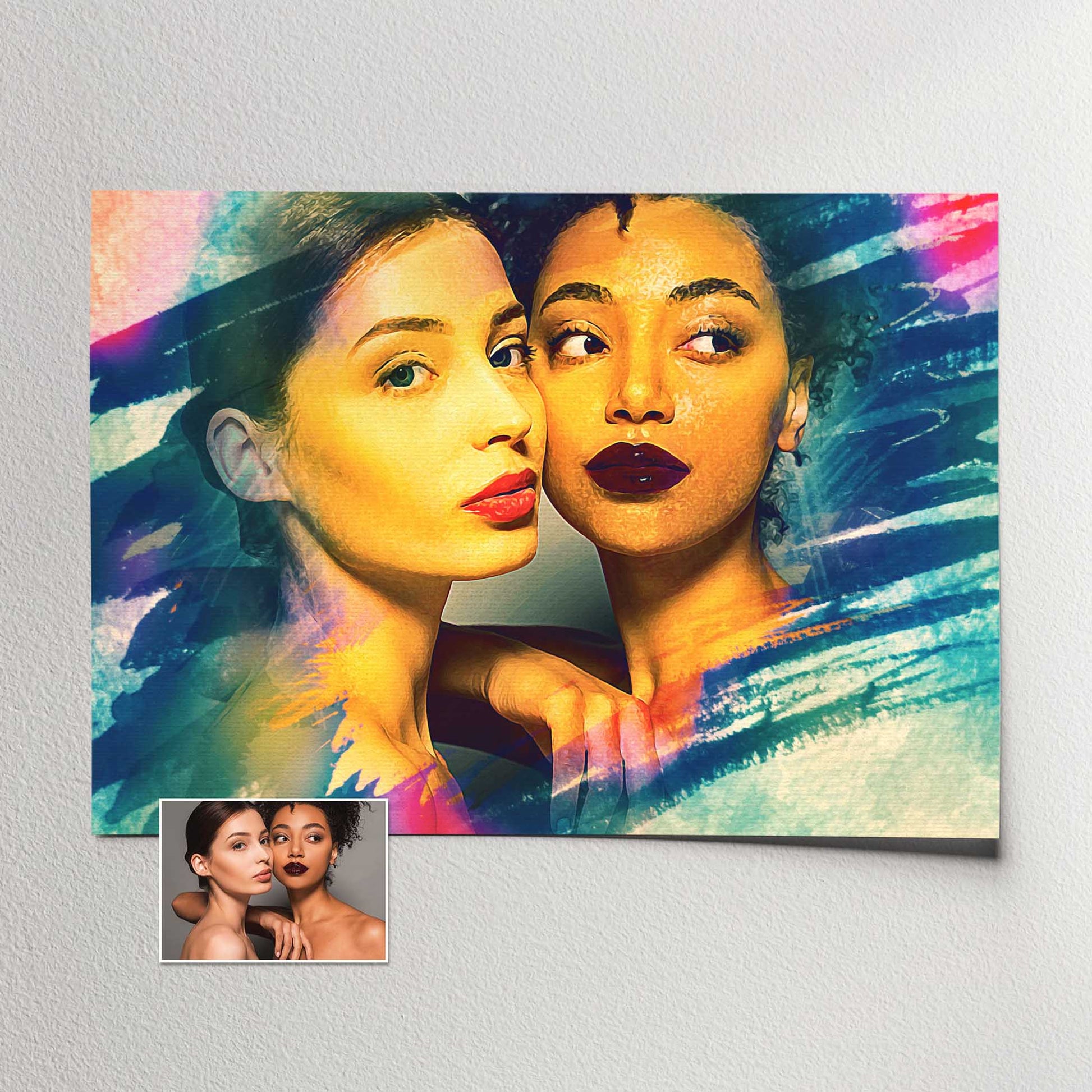 Add a touch of artistry to your space with a Personalised Brush Painting Print, showcasing a watercolor style and mesmerizing brushstroke effect. The stunning purple, pink, and blue hues create a trendy and cool vibe