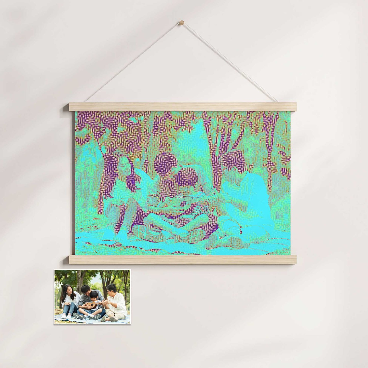 Immerse yourself in the beauty of our Personalised Blue Engraved Poster Hanger. Printed from your photo, it showcases a mesmerizing engraved effect with vibrant blue and purple hues. This creative and artistic design brings a cool and happy vibes
