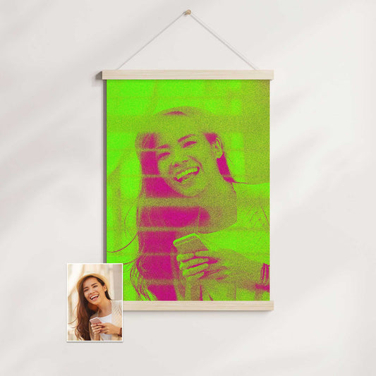 Introducing our Personalised Neon Green Poster Hanger, where your photo comes to life in stunning neon green color. Its cool texture and bold design make it a vibrant and exciting addition to your home decor. Crafted on gallery paper 