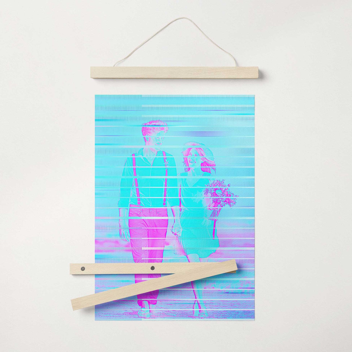 Transform your space with the vibrant charm of our Personalised Purple & Blue Poster Hanger. The colorful and modern filter effect adds a sharp and vivid touch to your printed photo, showcasing the beautiful purple and blue hues