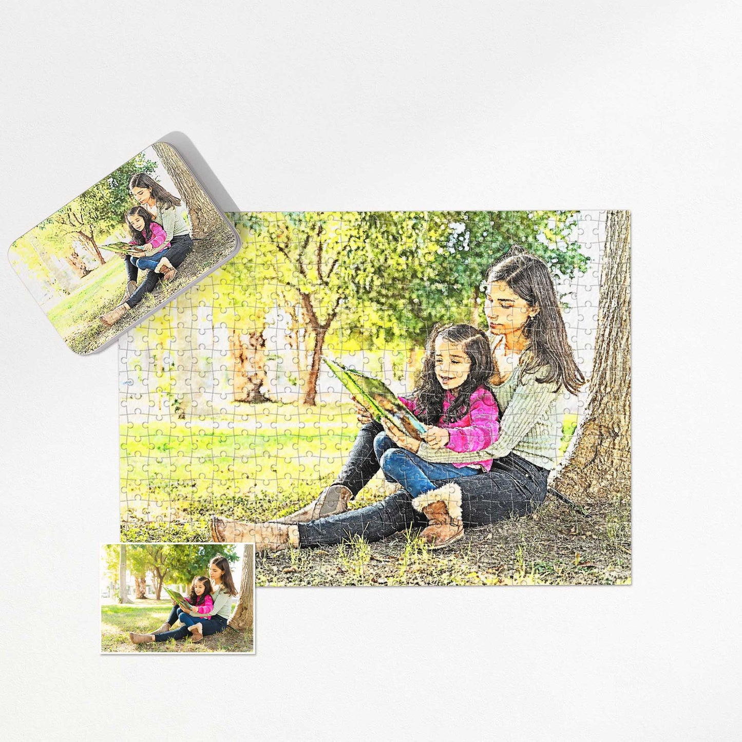 Experience joy through a Personalised Watercolor Jigsaw Puzzle painting. Its watercolour effect creates vibrant, vivid colours on a handmade wooden or cardboard puzzle. This dye sublimation print holds the promise of fun, happiness