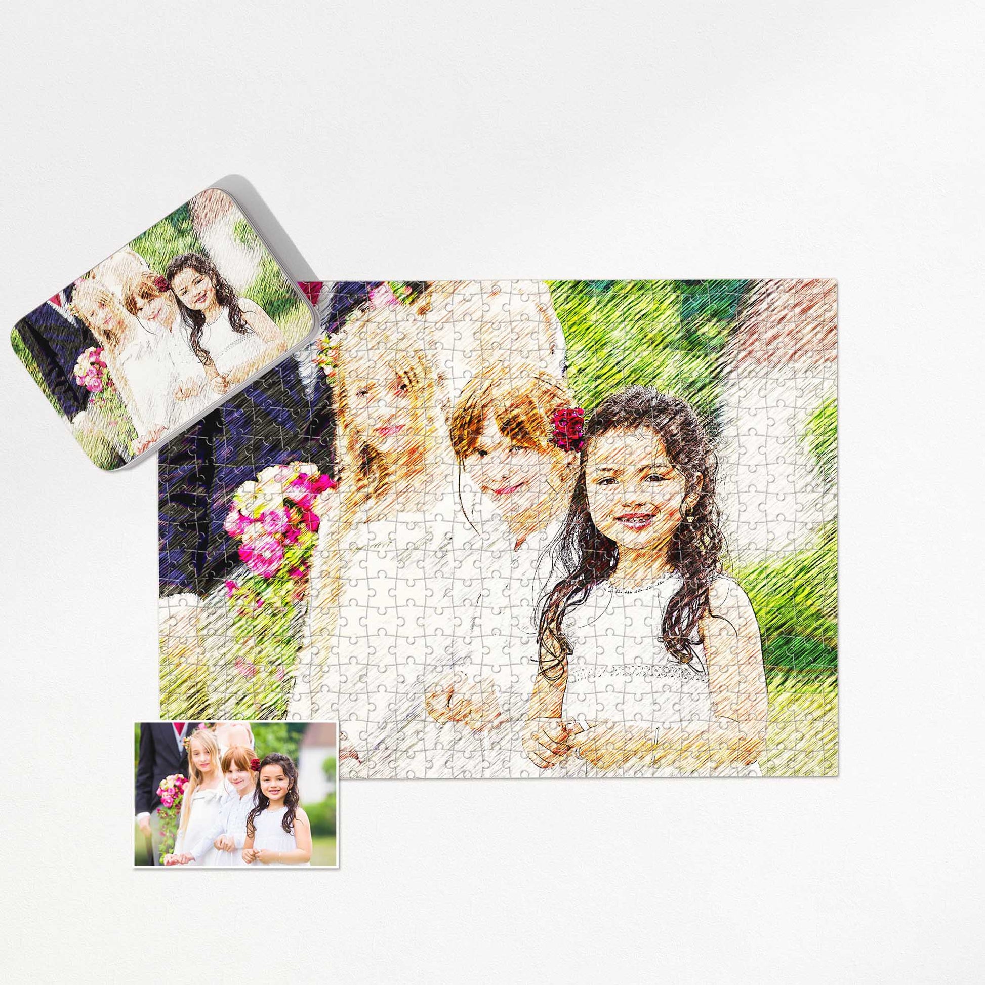 Celebrate special moments with a touch of artistry through our Personalised Artsy Illustration Jigsaw Puzzle. The drawing effect adds a unique flair to your photo, making it a memorable and original gift for any occasion
