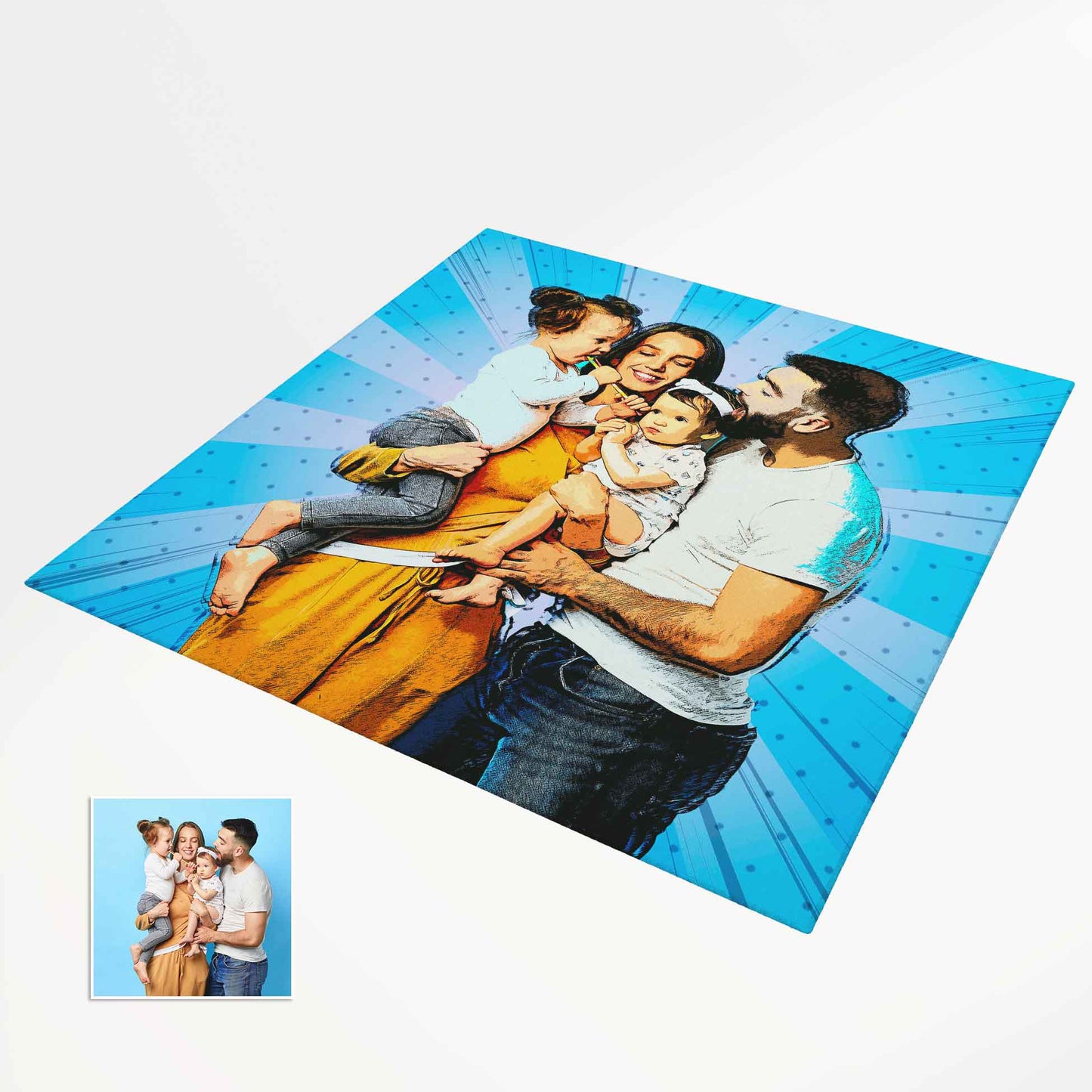 Get lost in the pages of childhood with our Personalised Cartoon Comics Photo Rug! Create your own comic-inspired masterpiece.