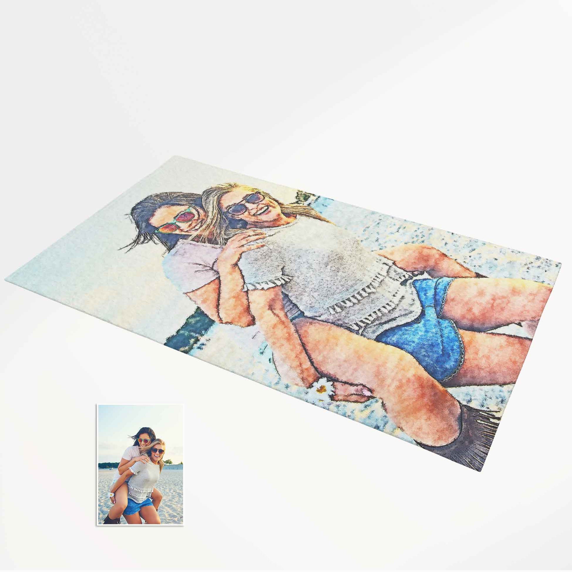 Experience the artistry of watercolours in your home with our Personalised Watercolour Photo Rug collection. Each rug is a masterpiece of elegance and luxury