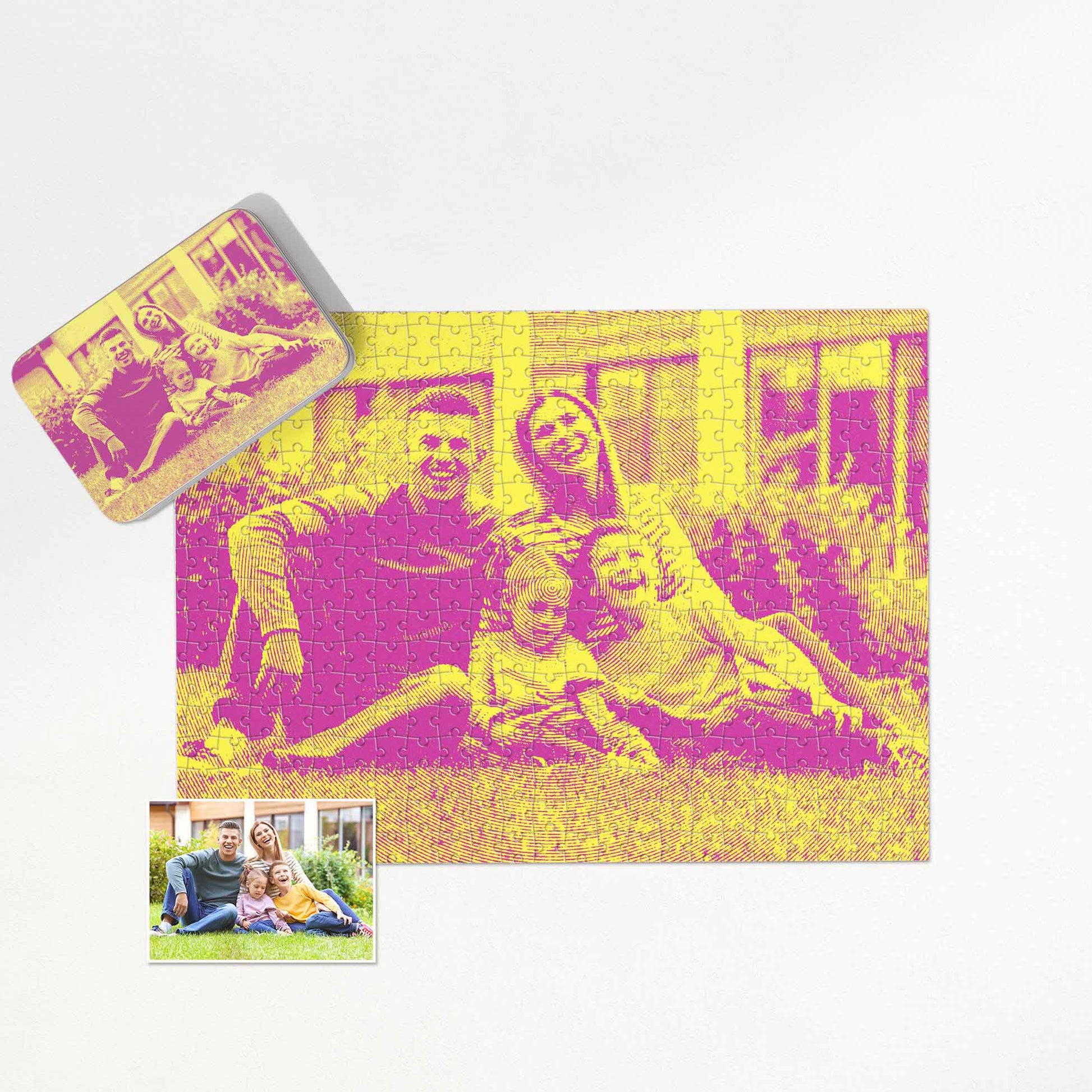 Looking for a unique gift? Try our Personalised Yellow & Pink Texture Jigsaw Puzzle. The abstract style print from photo showcases cool yellow and pink hues. Handmade with care, it's a fun and original art piece