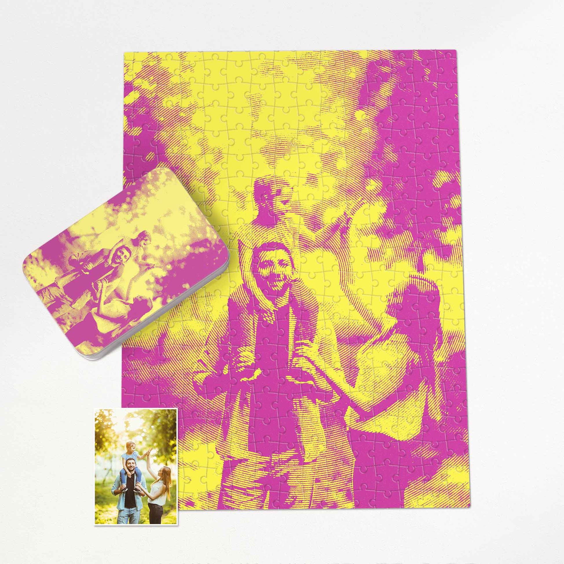 Unleash creativity with a Personalised Yellow & Pink Texture Jigsaw Puzzle. Print from photo in abstract style with cool yellow and pink hues. Handmade with passion, it's a joyful and unique gift for family and friends