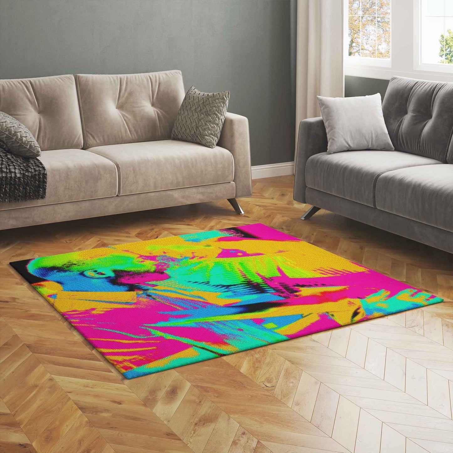 Transform your space with our Personalised Pop Art Photo Rug Carpet Mat. Vibrant colours and personalised design await