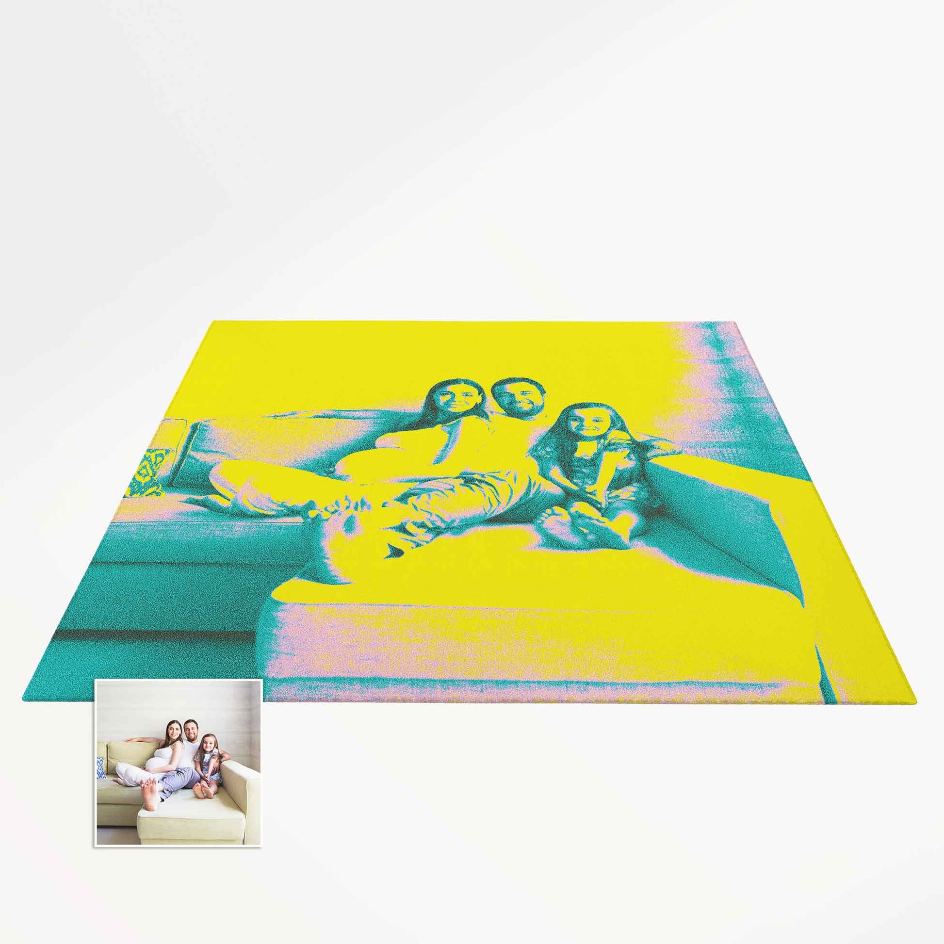 Transform your floors with our Personalised Acid Yellow Photo Rug. Customisable and eye-catching, it's sure to be a conversation starter