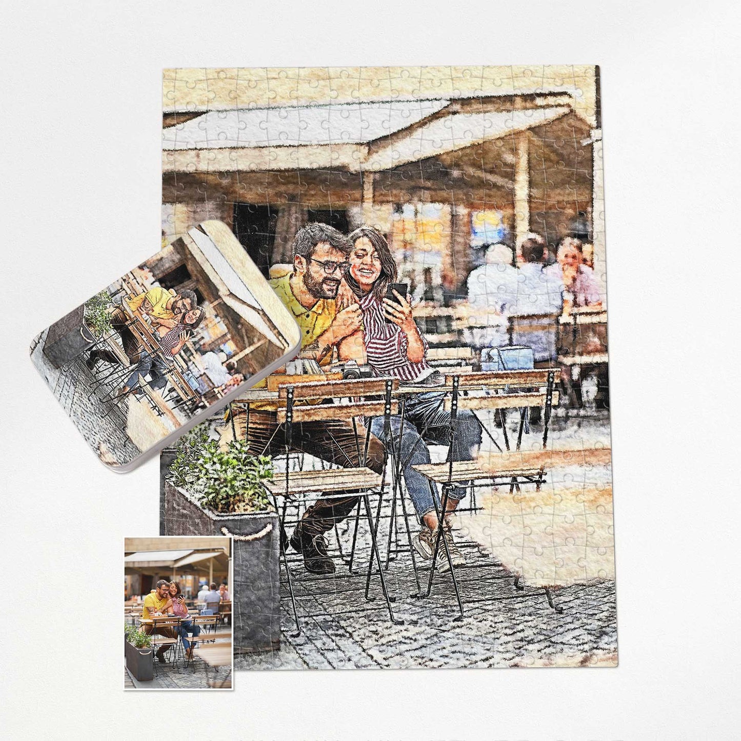 Capture cherished memories with a Personalised Watercolor Jigsaw Puzzle painting. A delightful watercolour effect brings vibrant, vivid colours to life. Handmade on wooden or cardboard, this dye sublimation print promises fun, happiness