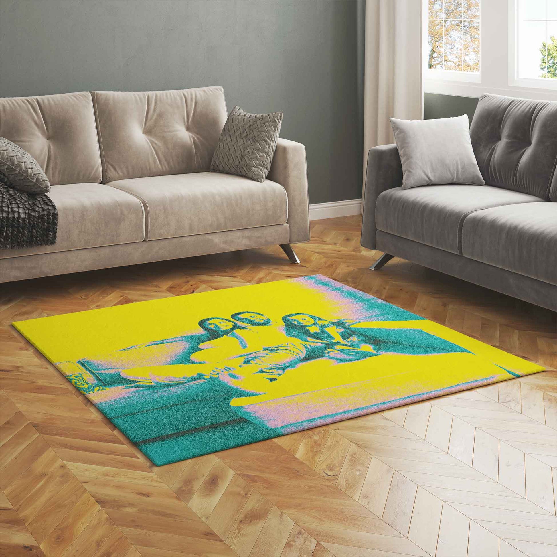Make a bold statement with our Acid Yellow Photo Rug. Personalise it with your own image and bring a pop of excitement to your space