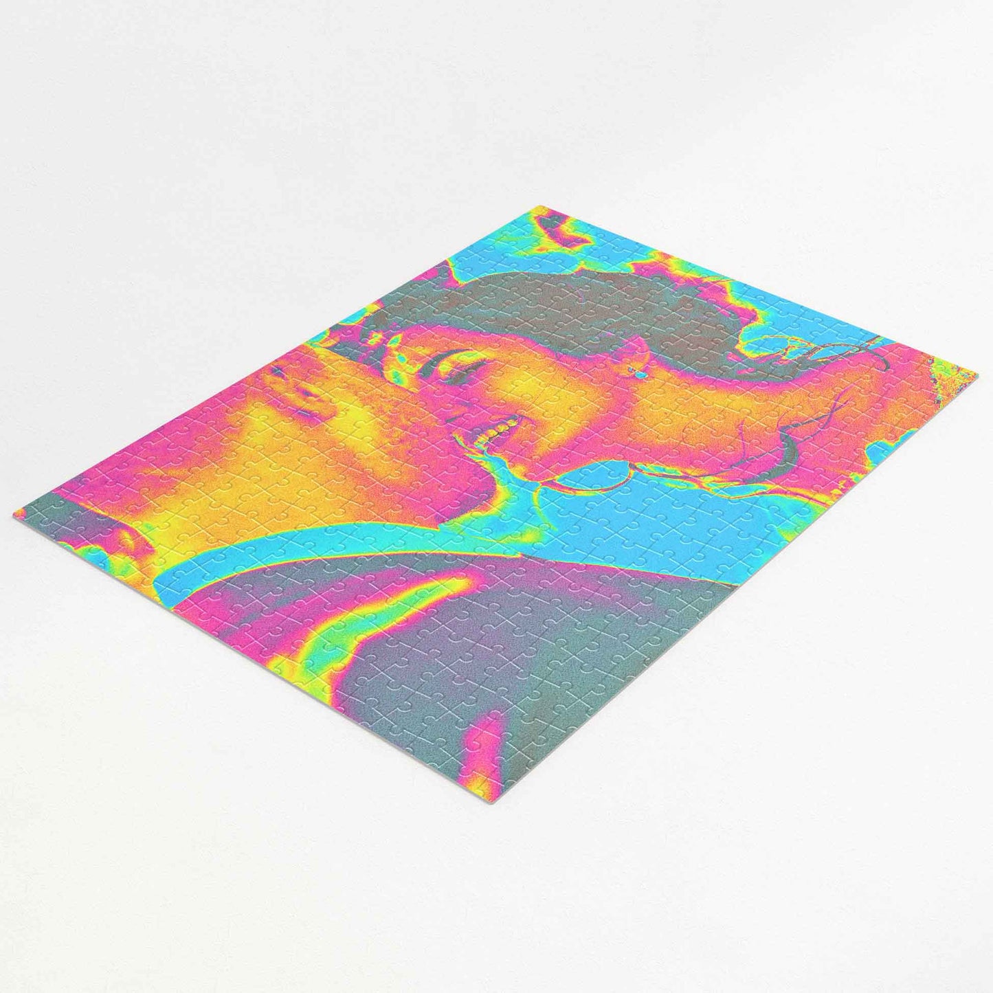 Add a touch of artistry with our Personalised Acid Trip Jigsaw Puzzle. Print from photo, showcasing cool acid colors effect in blue, green, and pink hues. Handmade and funky, it's a unique and trendy gift for friends and family