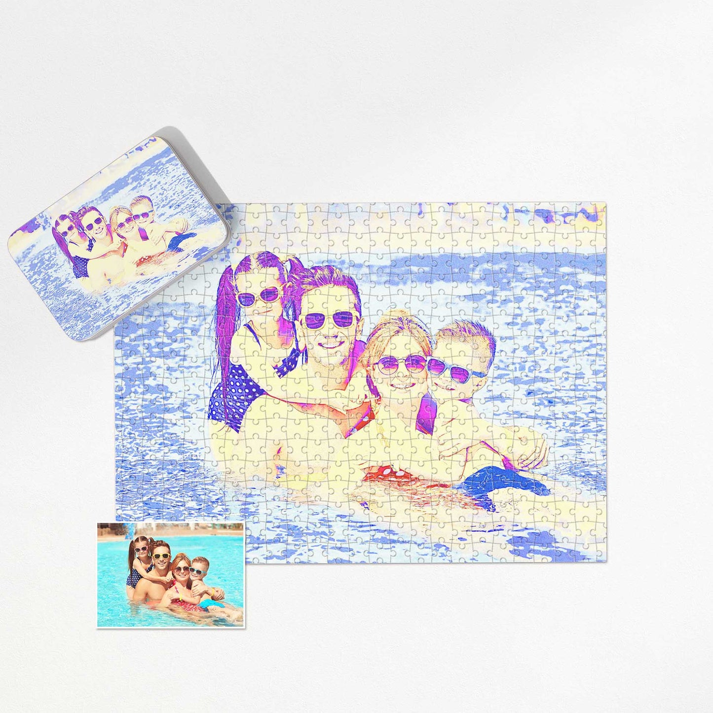 Looking for a unique and beautiful gift? Our Personalised Blue & Purple Jigsaw Puzzle, featuring fresh and cheerful blue hues, is sure to inspire and delight! Print from photo