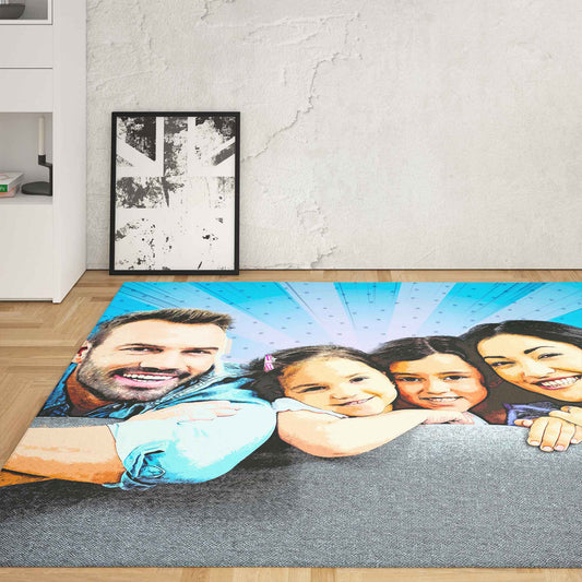 Step into a whimsical world with our Personalised Cartoon Comics Photo Rug! Add a dash of retro charm to your space. Personalise yours today
