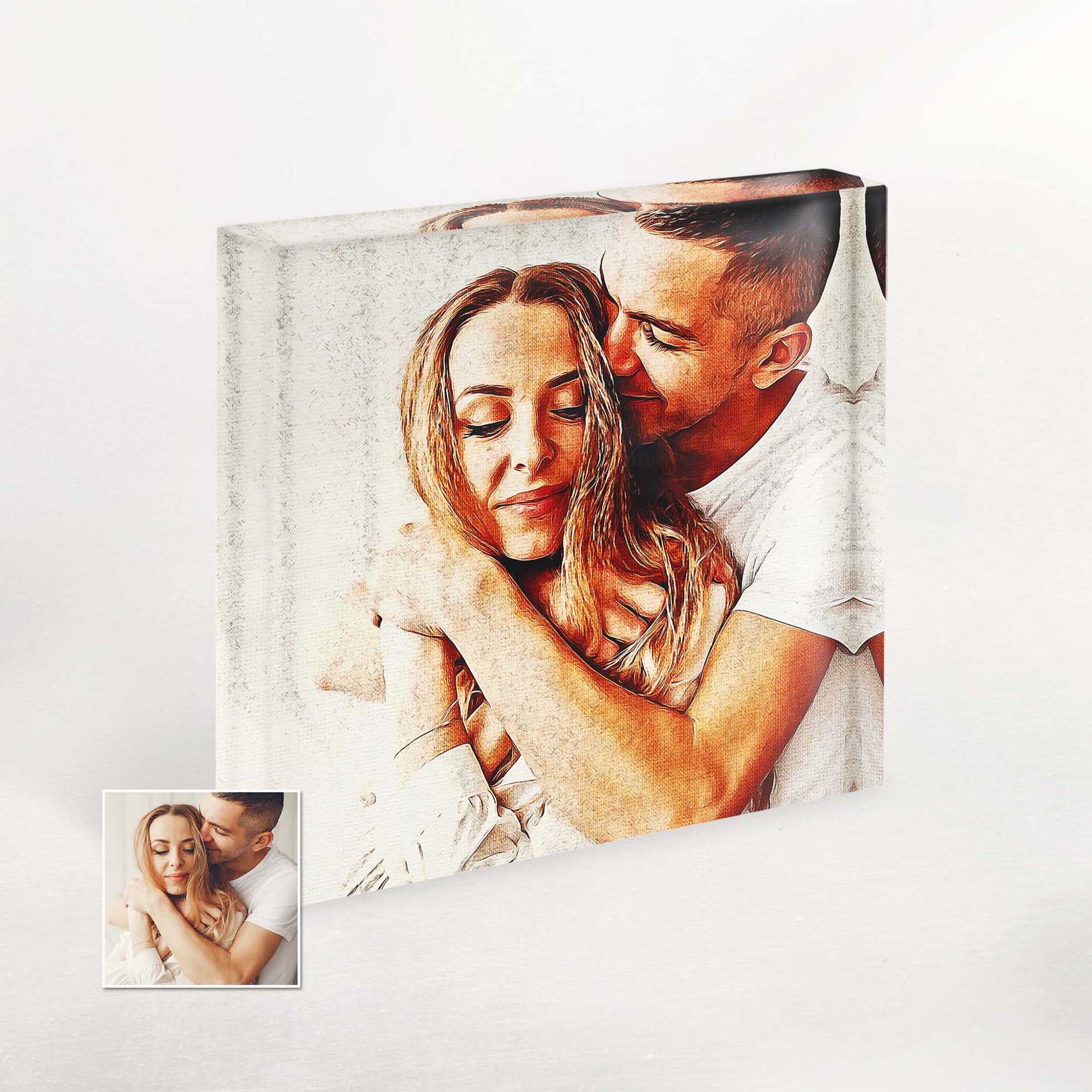 Statement Anniversary Gift: Personalized Original Oil Painting Acrylic Block Photo: Make a lasting impression with a gift that speaks volumes. The original oil painting created from your photo is a bold statement