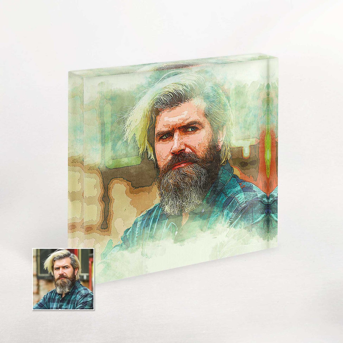 From Your Photo to Your Art: Personalized Watercolor Texture Painting Acrylic Block Photo: Unleash your creativity and turn your photo into a unique piece of art. The watercolor texture adds depth and character