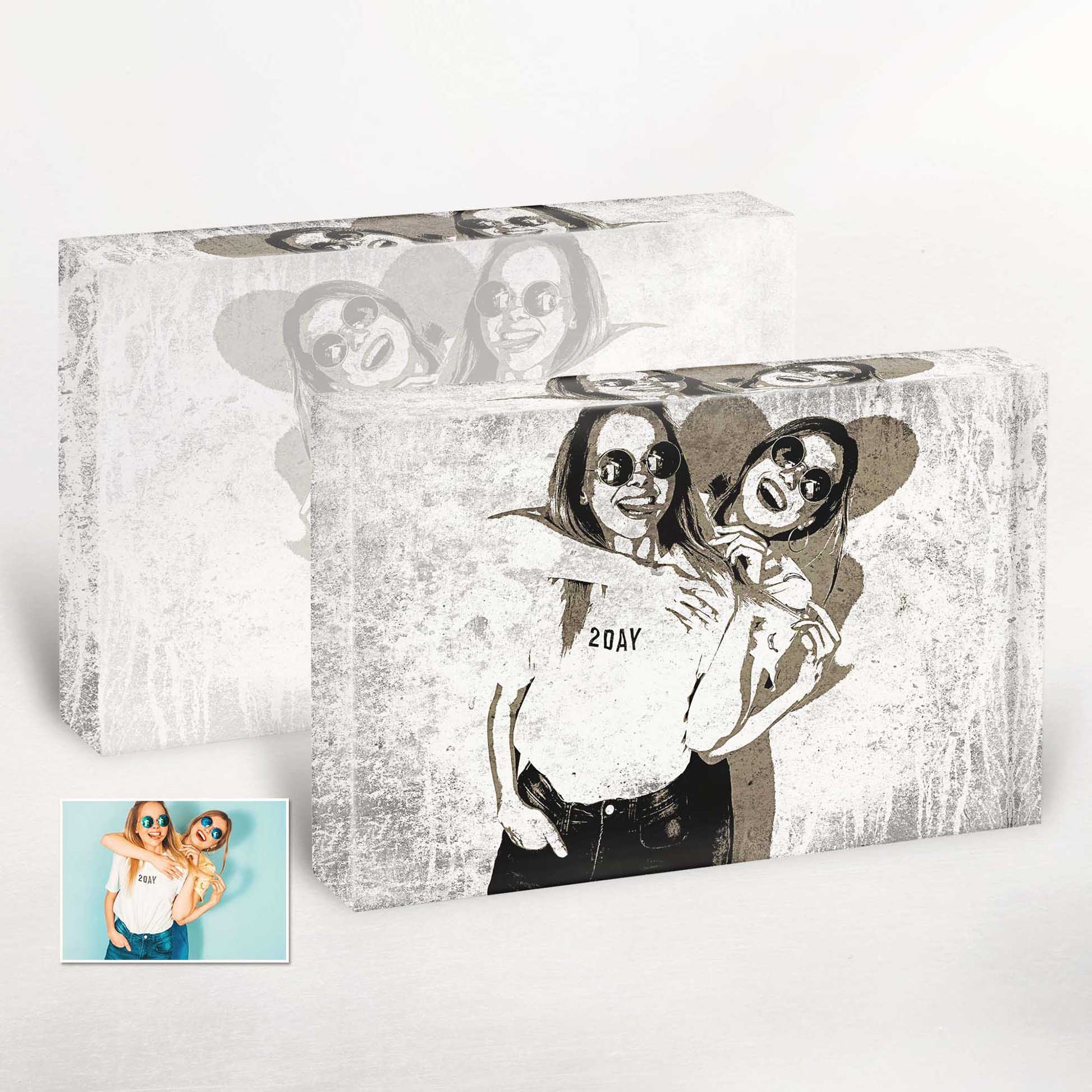 Cool and Chic: Personalised Black and White Street Art Acrylic Block Photo. Add a touch of urban elegance to your home decor with our minimalist street art pieces. Each acrylic block photo is customised for a truly unique 