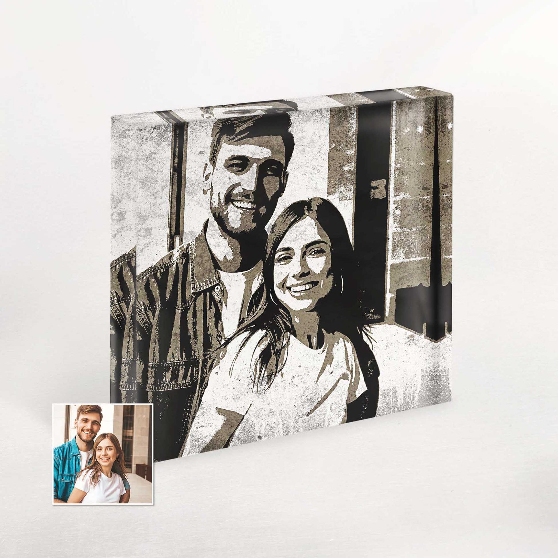 Elevate Your Home Decor: Personalised Black and White Street Art Acrylic Block Photo. Create a stylish and minimalist ambiance with our chic acrylic block photos. The black and white street art design