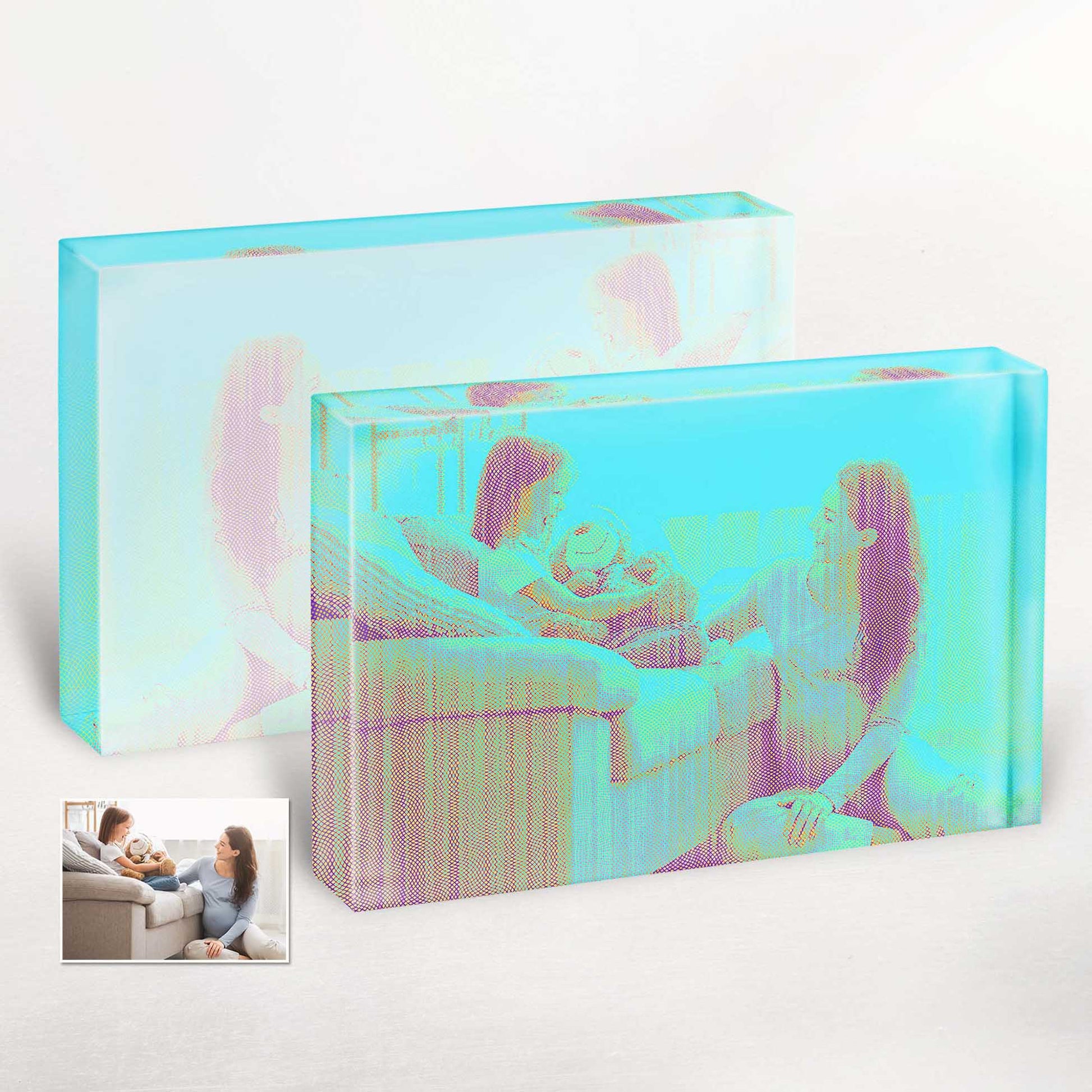 Boyfriend Gift with a Modern Twist: Personalised Blue Engraved Acrylic Block Photo. Make a statement with our cool and hip acrylic block photos. Engraved with your chosen photo, it's a perfect addition to his modern home decor.