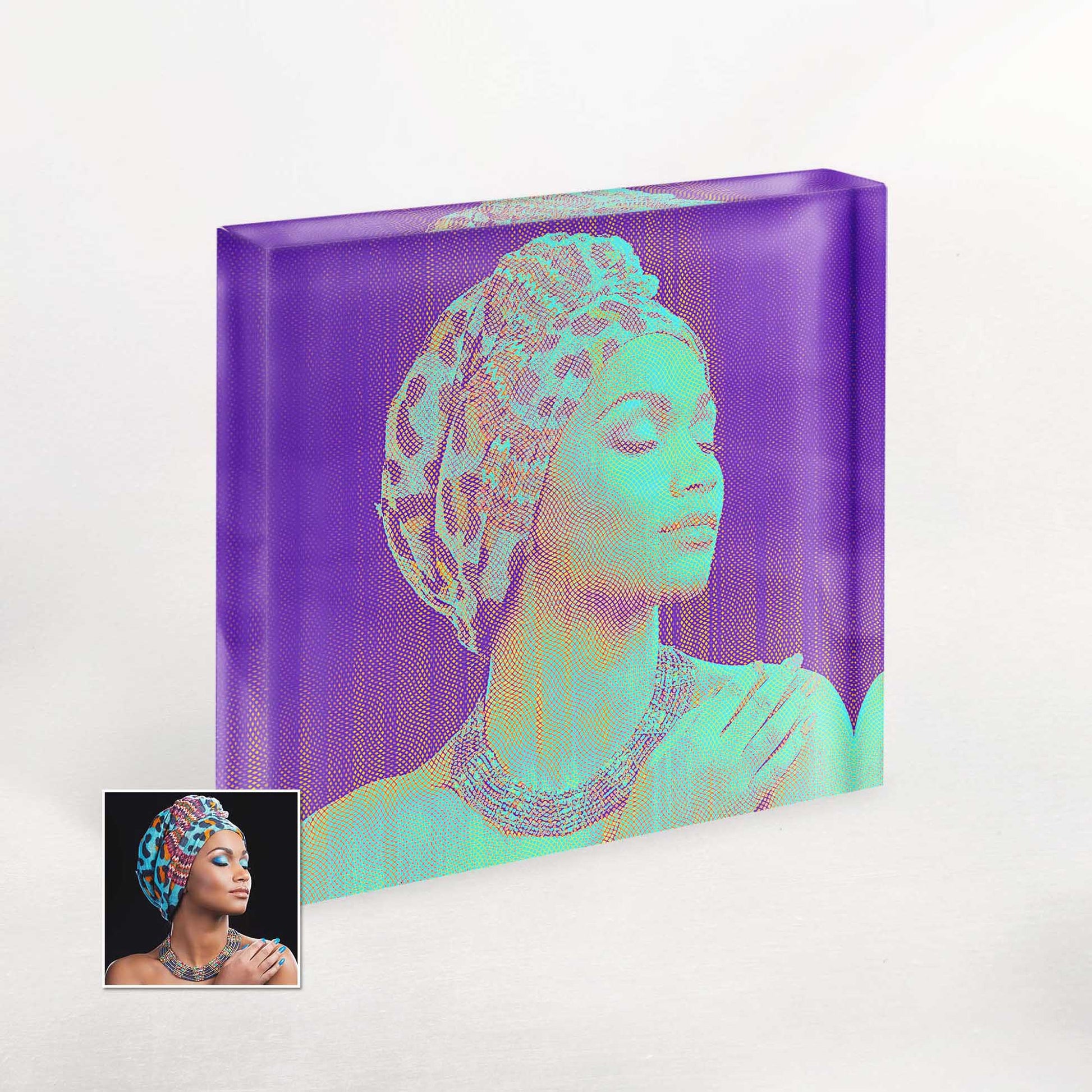 Personalised Blue Engraved Acrylic Block Photo: A Modern Touch for Home Decor. Surprise your boyfriend with a unique and stylish gift. The engraved photo, with a cool blue hue, will become a centerpiece in his modern living space.