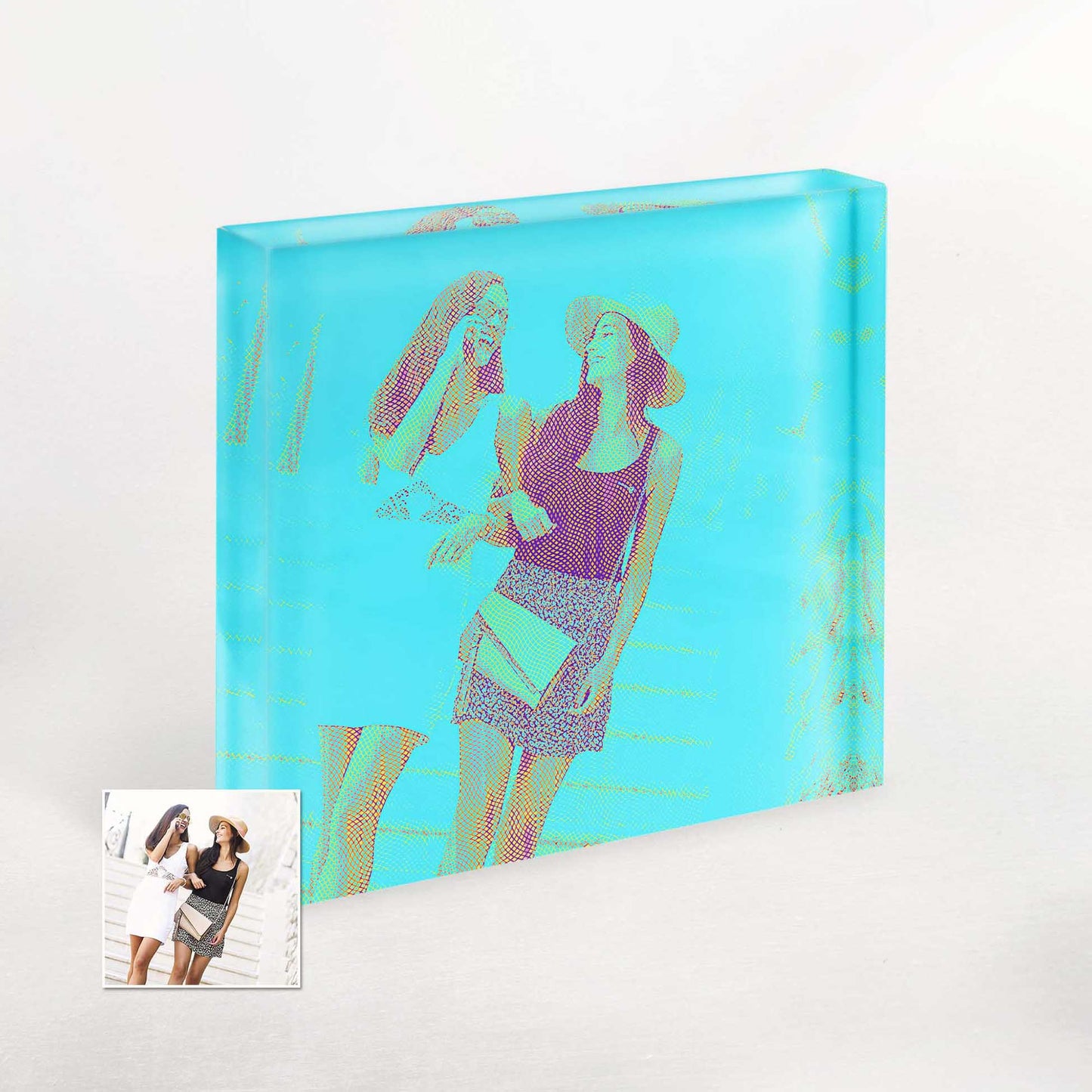 Custom Engraved: Personalised Blue Acrylic Block Photo. Create a memorable and cool gift for your boyfriend. The engraved acrylic block photo, with its modern blue tone, adds a touch of sophistication to any home decor.