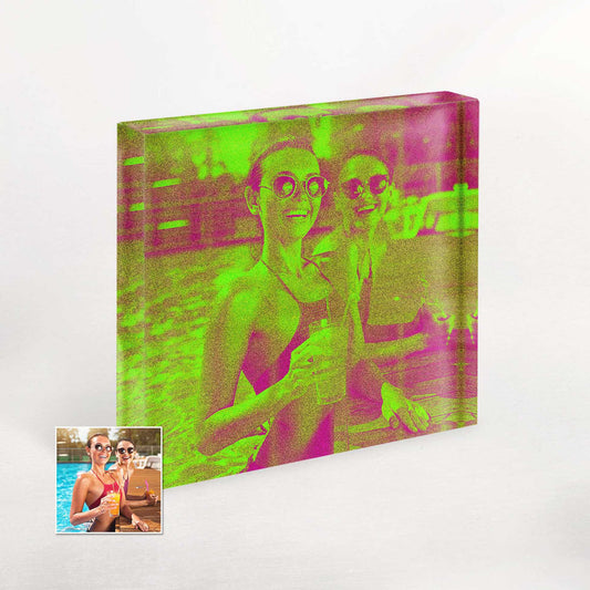 Personalised Neon Green Acrylic Block Photo: A Cool and Fresh Gift Idea. Surprise your loved ones with a trendy and hip gift. The neon green acrylic block photo, customised from your own photo, brings a unique and vibrant touch to any space.